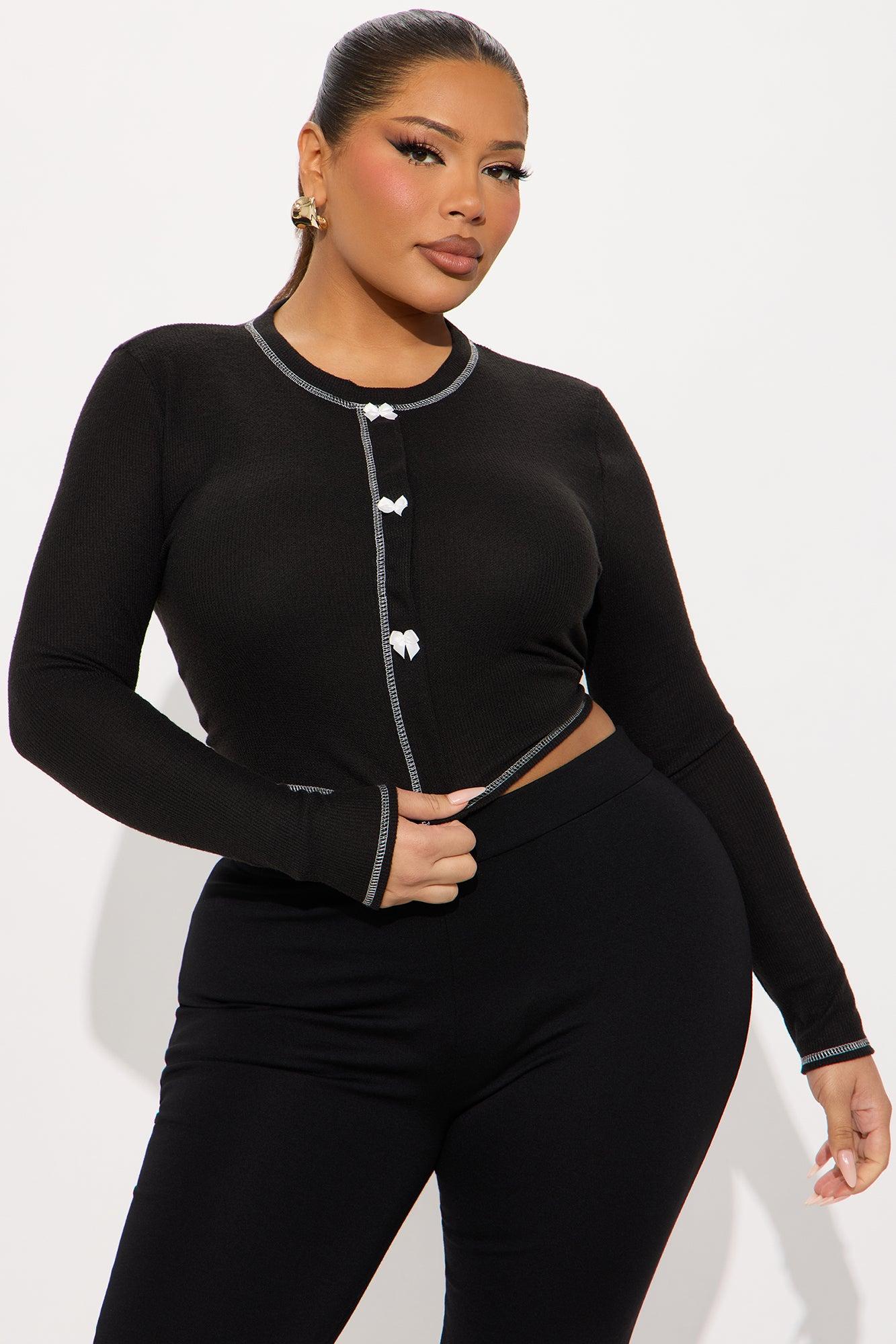Perfect Tie Ribbed Top Long Sleeve Top - Black Product Image