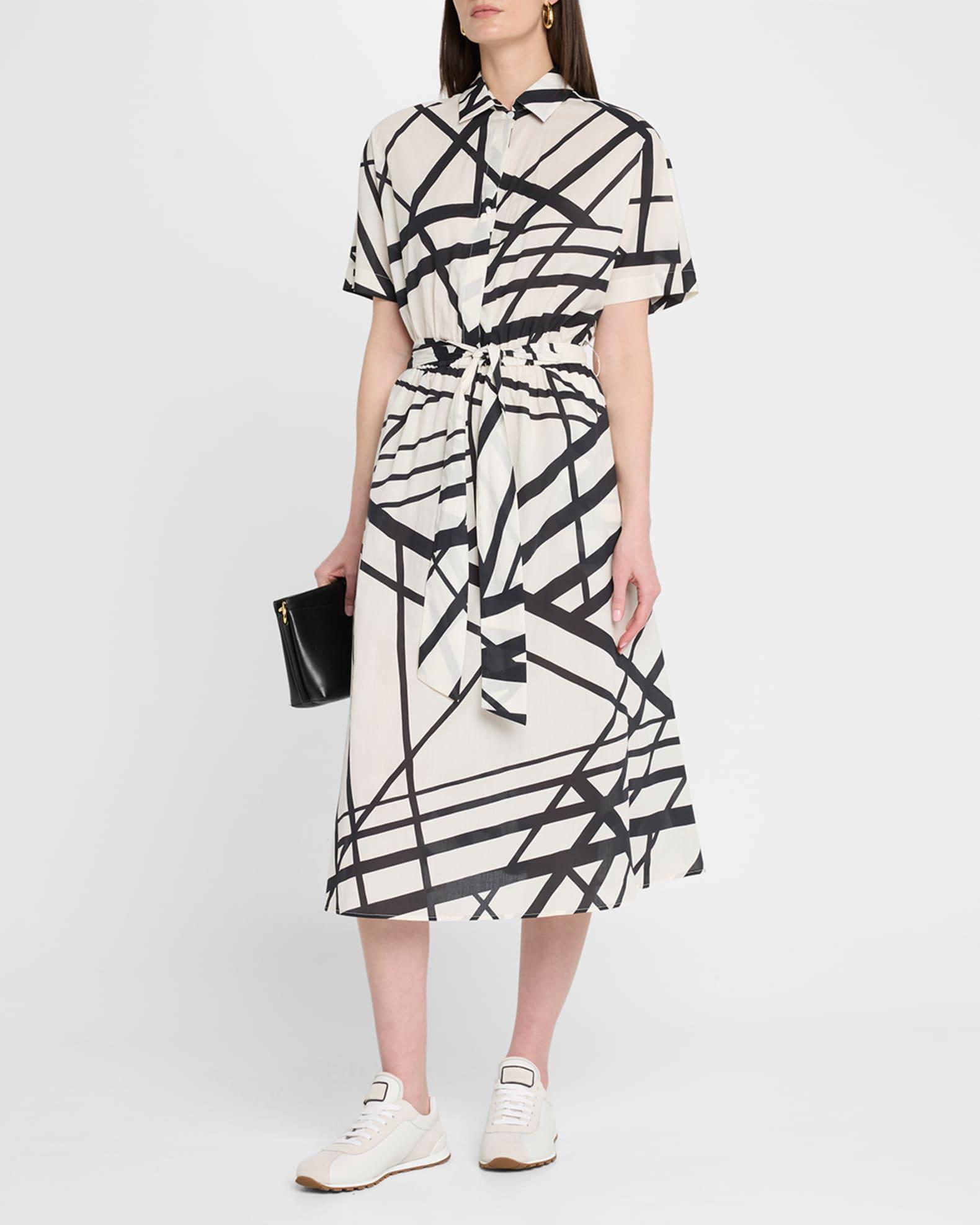Abstract-Print Short-Sleeve Belted Midi Shirtdress Product Image