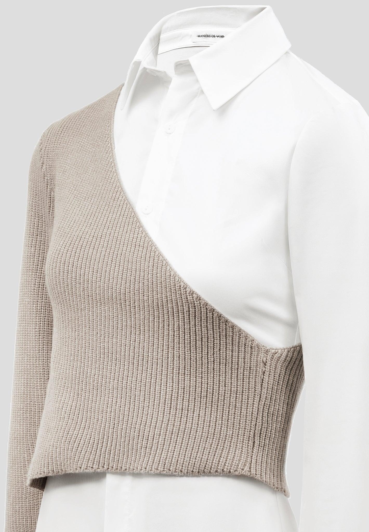 Asymmetric Knitted Overlay Shirt - White/Beige Female Product Image