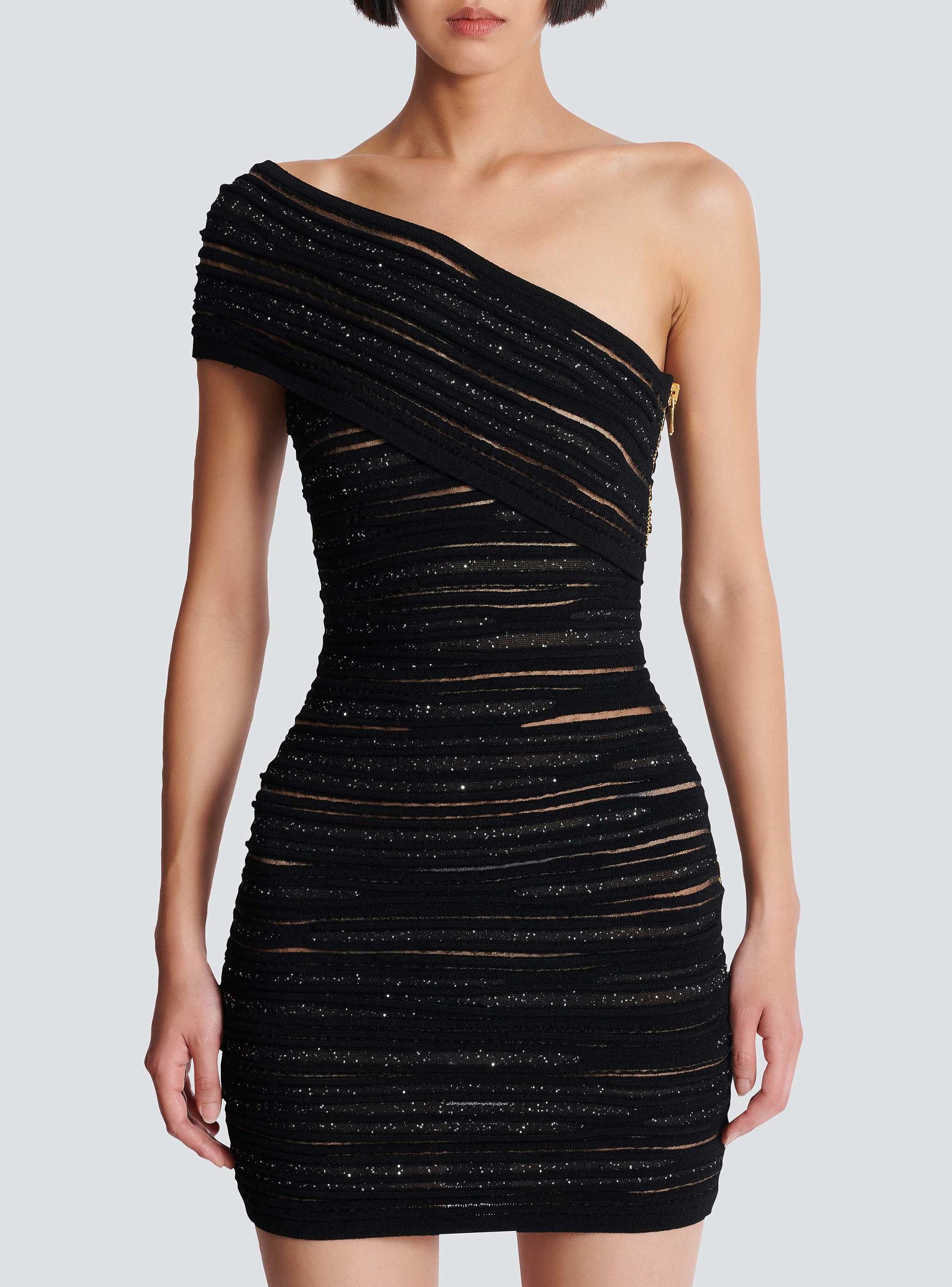 Asymmetrical dress in shiny rolled knit Product Image