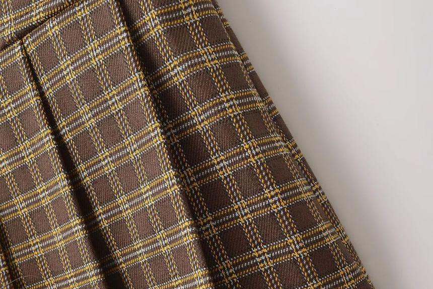 Low Waist Plaid Mini A-Line Pleated Skirt Product Image