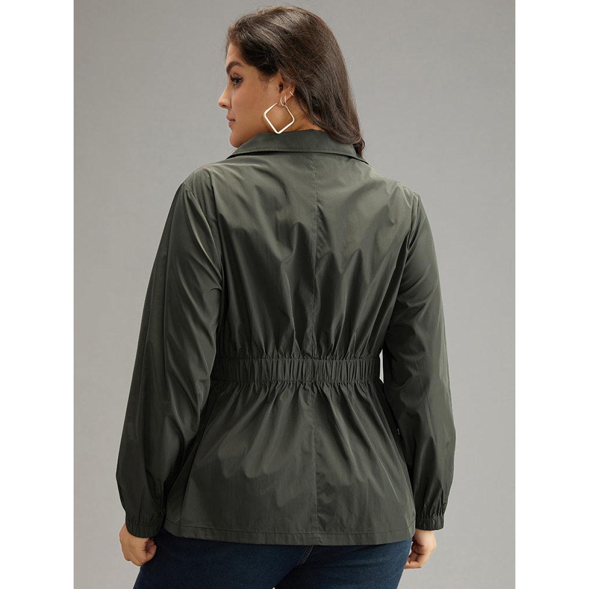 Plus Size Wind-Resistant Waistline Inside Zipper Fly Windbreaker Women DimGray Elastic cuffs Pocket Everyday Jackets BloomChic 18-20/2X Product Image