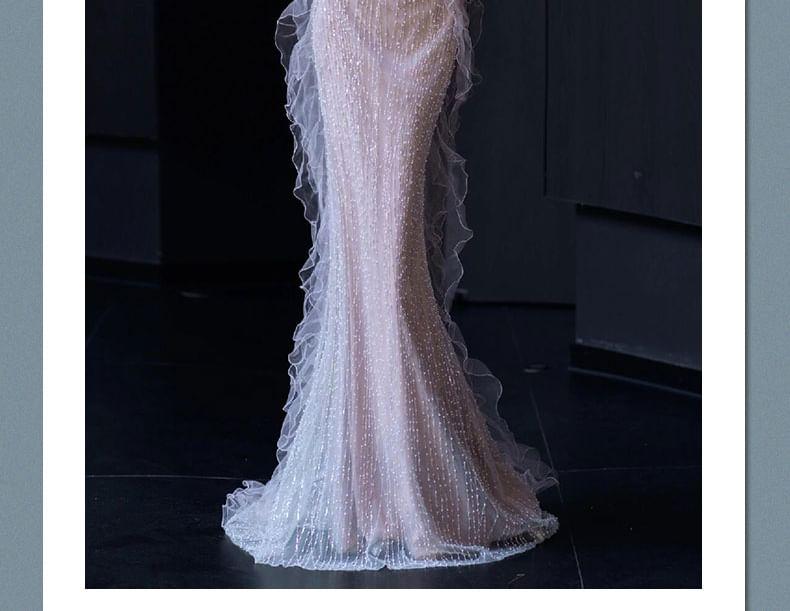 Off Shoulder Ruffle Trim Mermaid Evening Gown Product Image