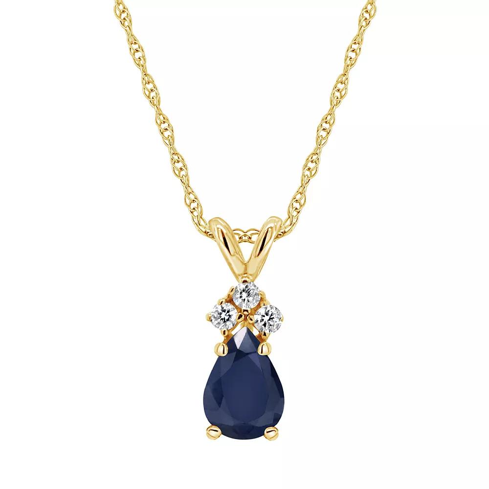 Celebration Gems 14K Yellow Gold 6x4 Pear Shaped Gemstone & Diamond Accent Pendant Necklace, Womens Blue Blue Product Image