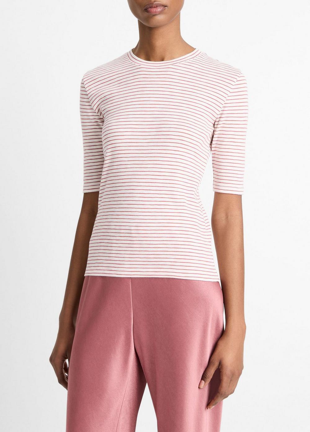 Striped Cotton-Blend Elbow-Sleeve T-Shirt Product Image