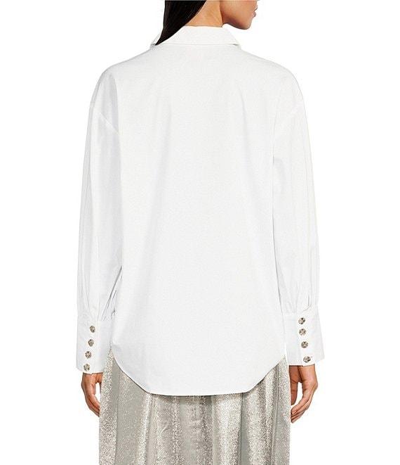 Muse by Marchesa Orchid Cotton Poplin Button Front Embellished Button Blouse Product Image