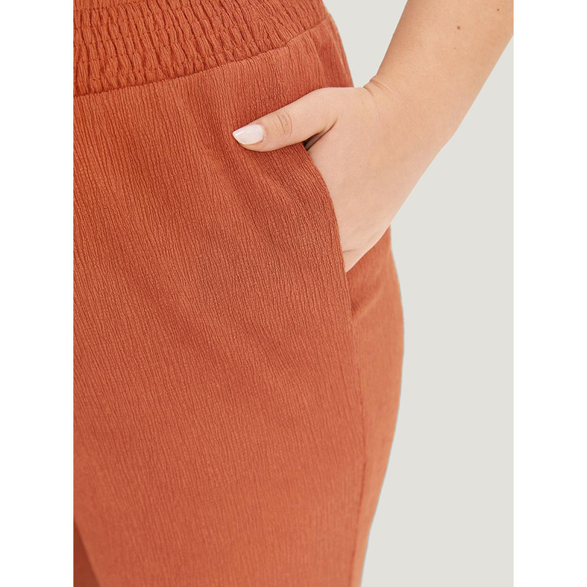 Plus Size Solid Pocket Ties Paperbag Waist Bootcut Pants Women Rust Casual Bootcut High Rise Dailywear Pants BloomChic 22-24/3X Product Image