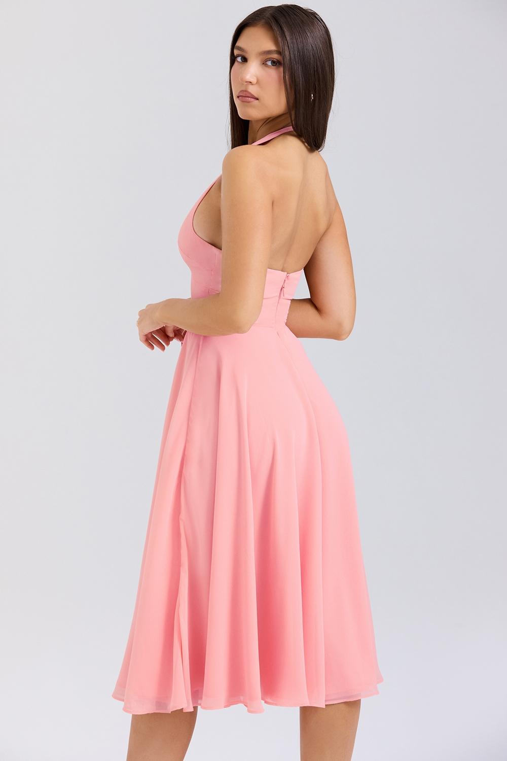Solada  peach georgette halter sundress Product Image