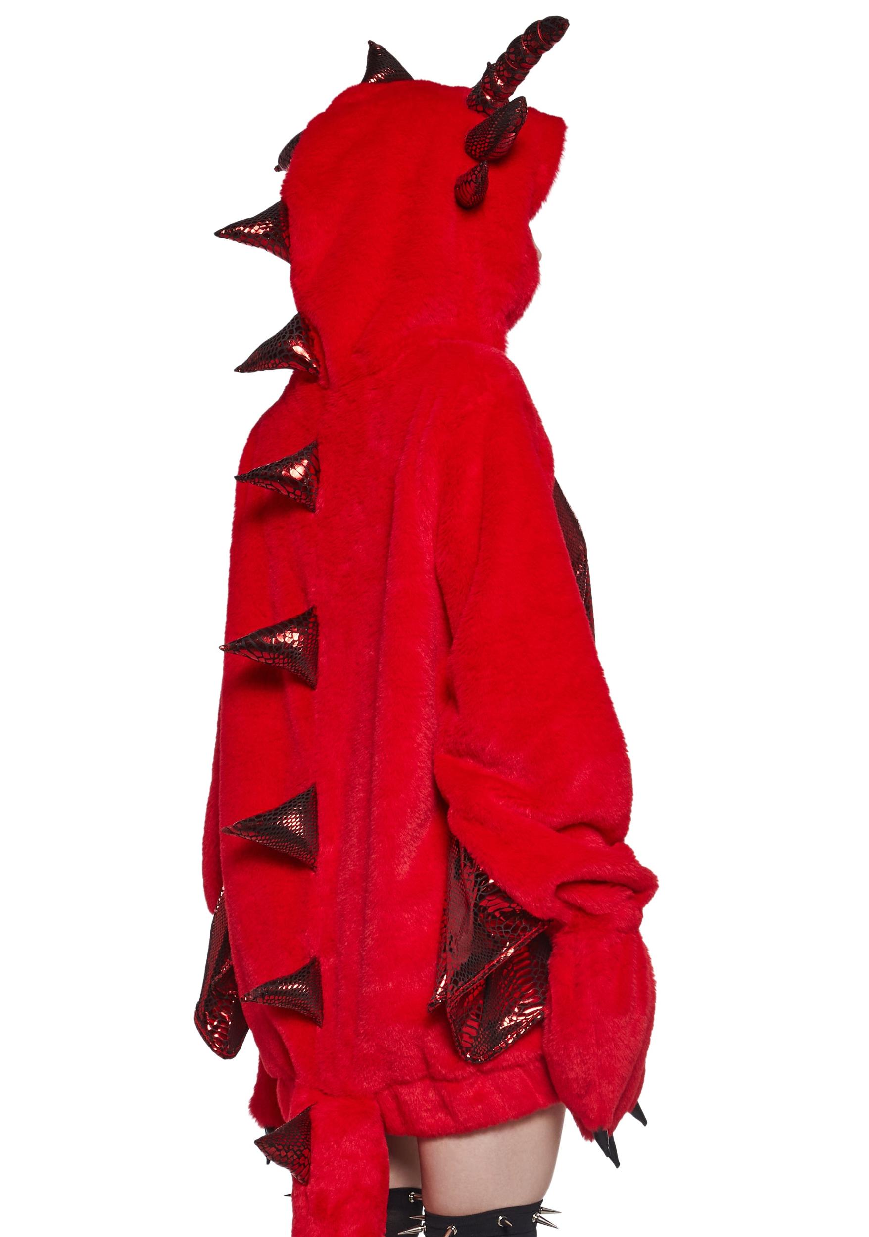 Sexy Womens Dragon Faux Fur Hoodie - Red Product Image