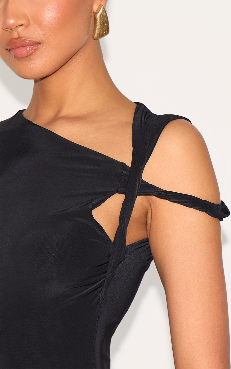 Black Slinky Twist Shoulder Midaxi Dress Product Image