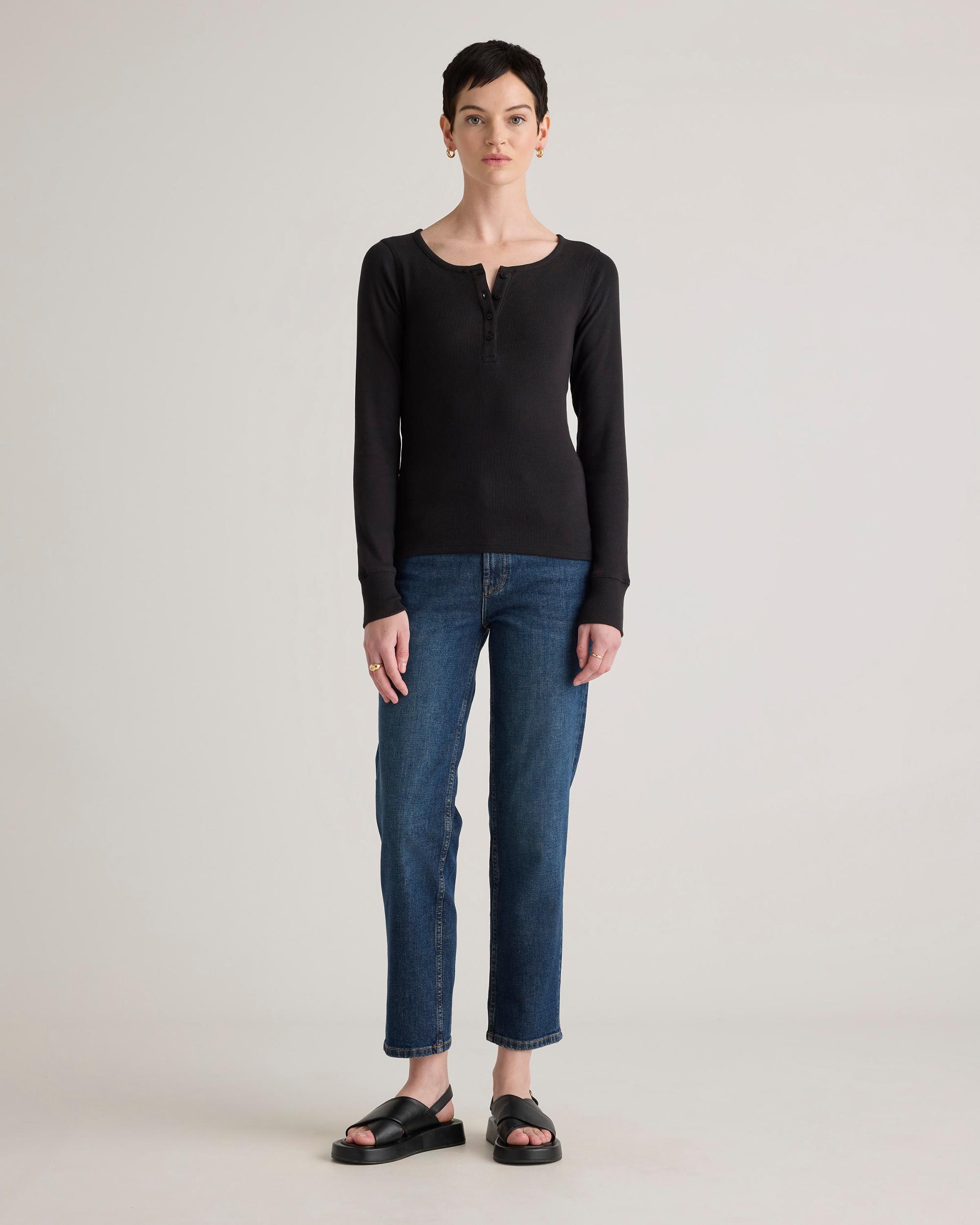 Quince | Women's Micro-Rib Henley Long Sleeve T-Shirt Organic Cotton Product Image