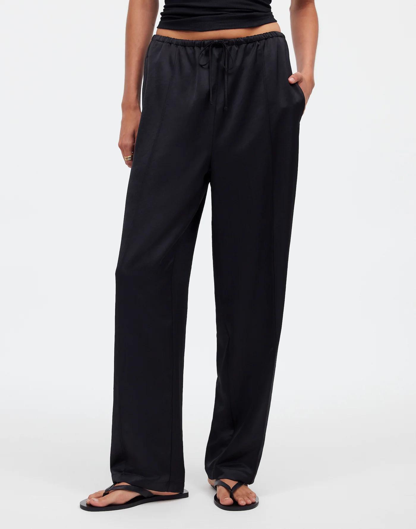 Pintucked Slim Pull-On Pants in Satin Product Image