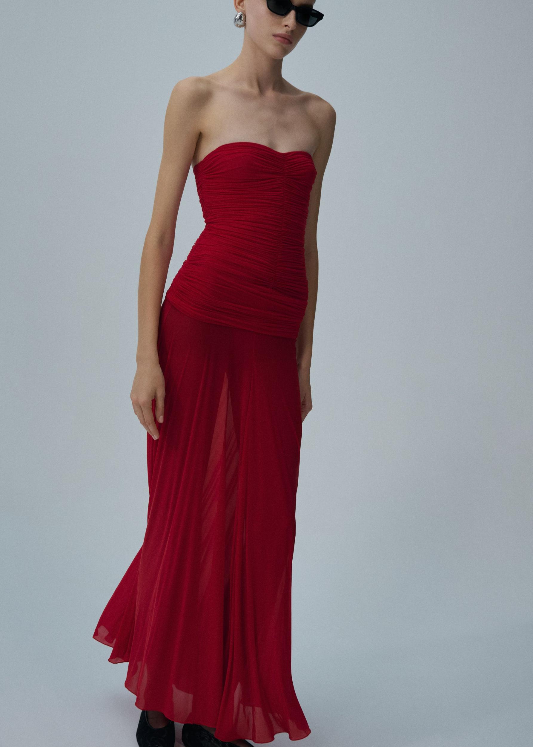Strapless cupro midi dress in red Product Image