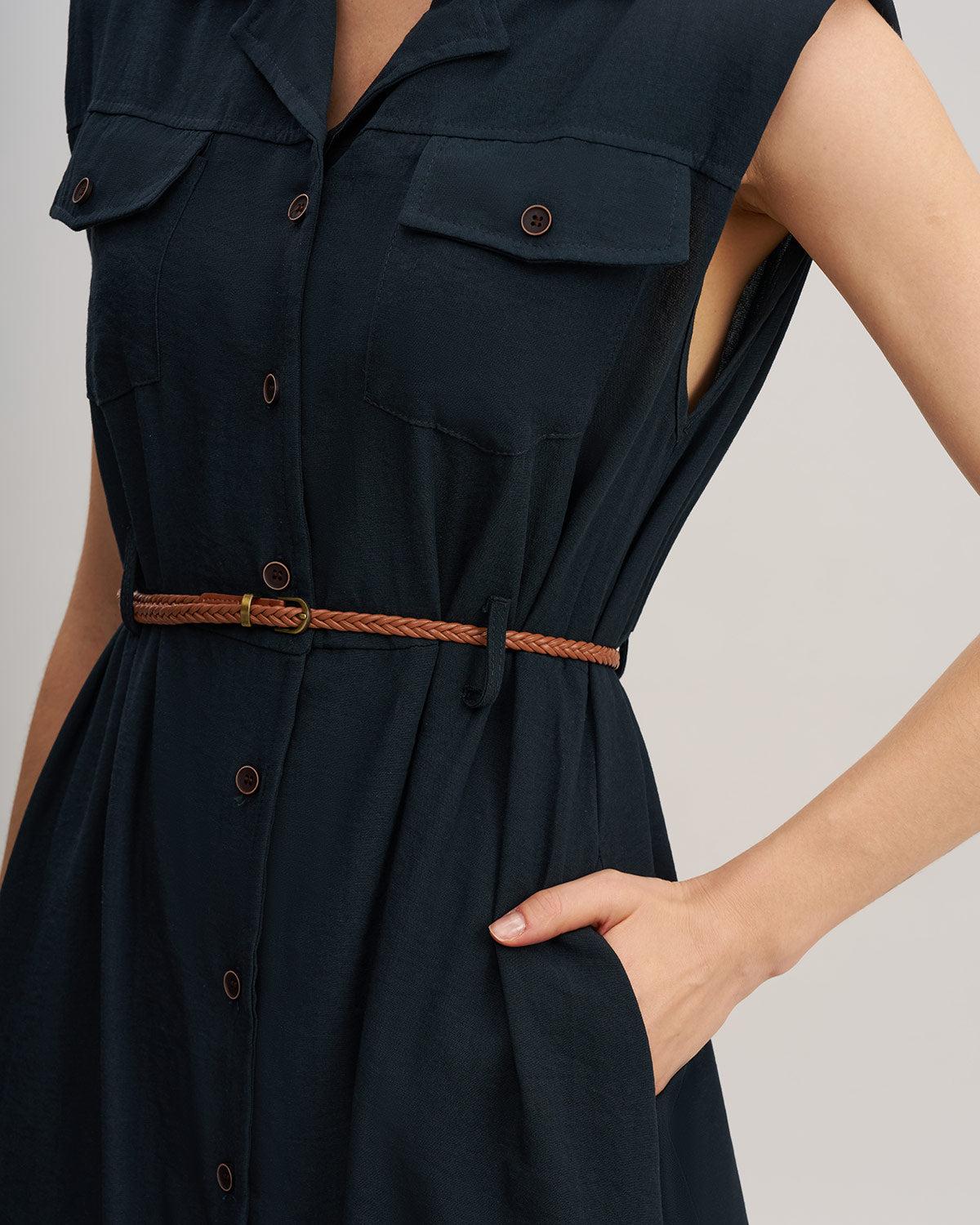 Blue Sleeveless Belted Midi Dress Product Image