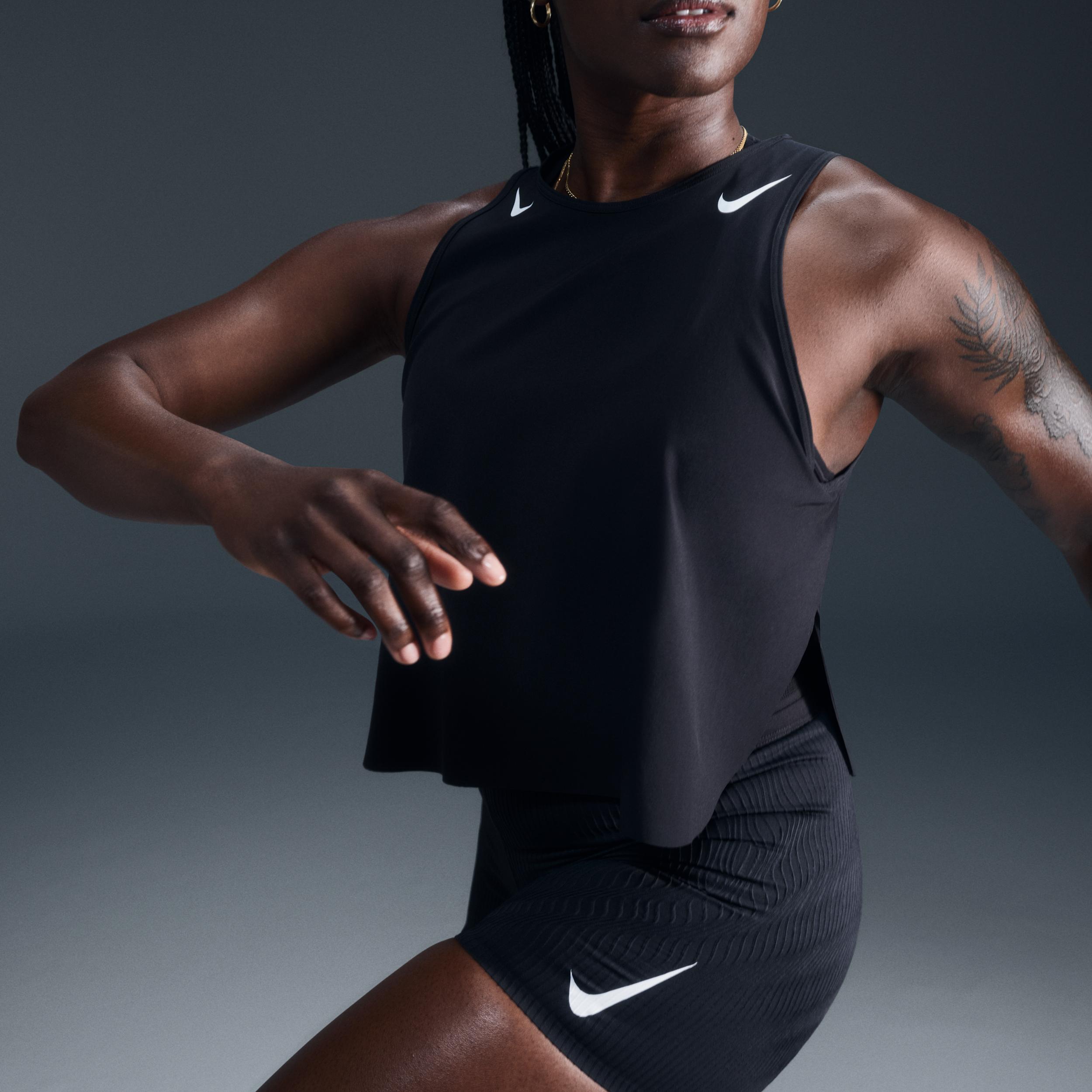 Nike Womens AeroSwift Dri-FIT ADV Cropped Running Tank Top | FN2713-010 Product Image