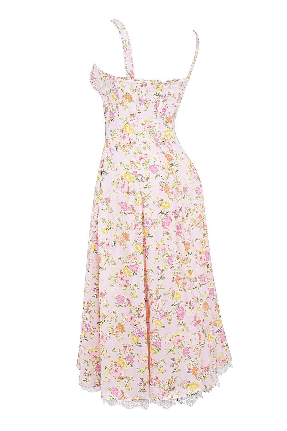 Rosalee  pink meadow print cotton bustier sundress Product Image
