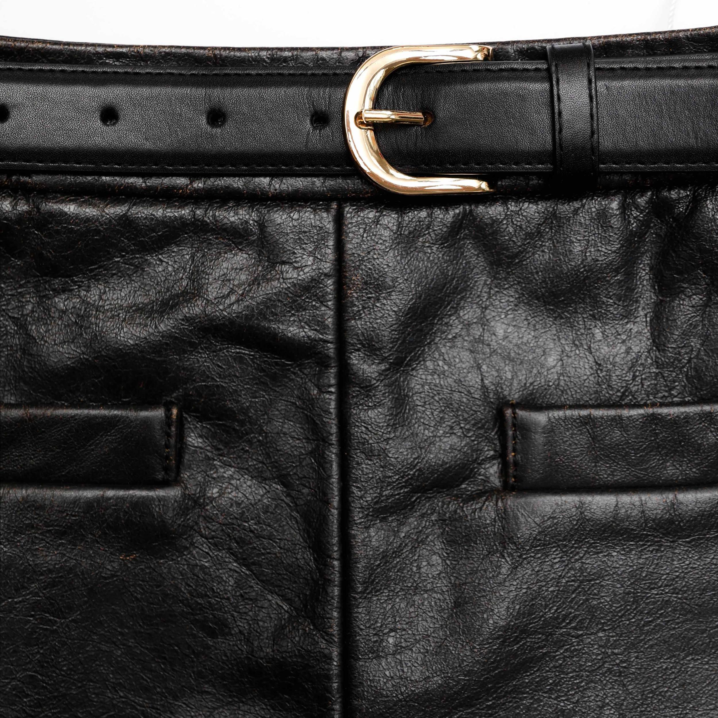 Black Leather Mini Skirt Product Image