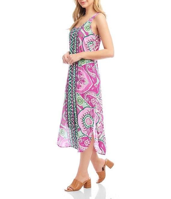 Karen Kane Petite Size Printed Scoop Neck Sleeveless Side Slit Midi Tank Dress Product Image