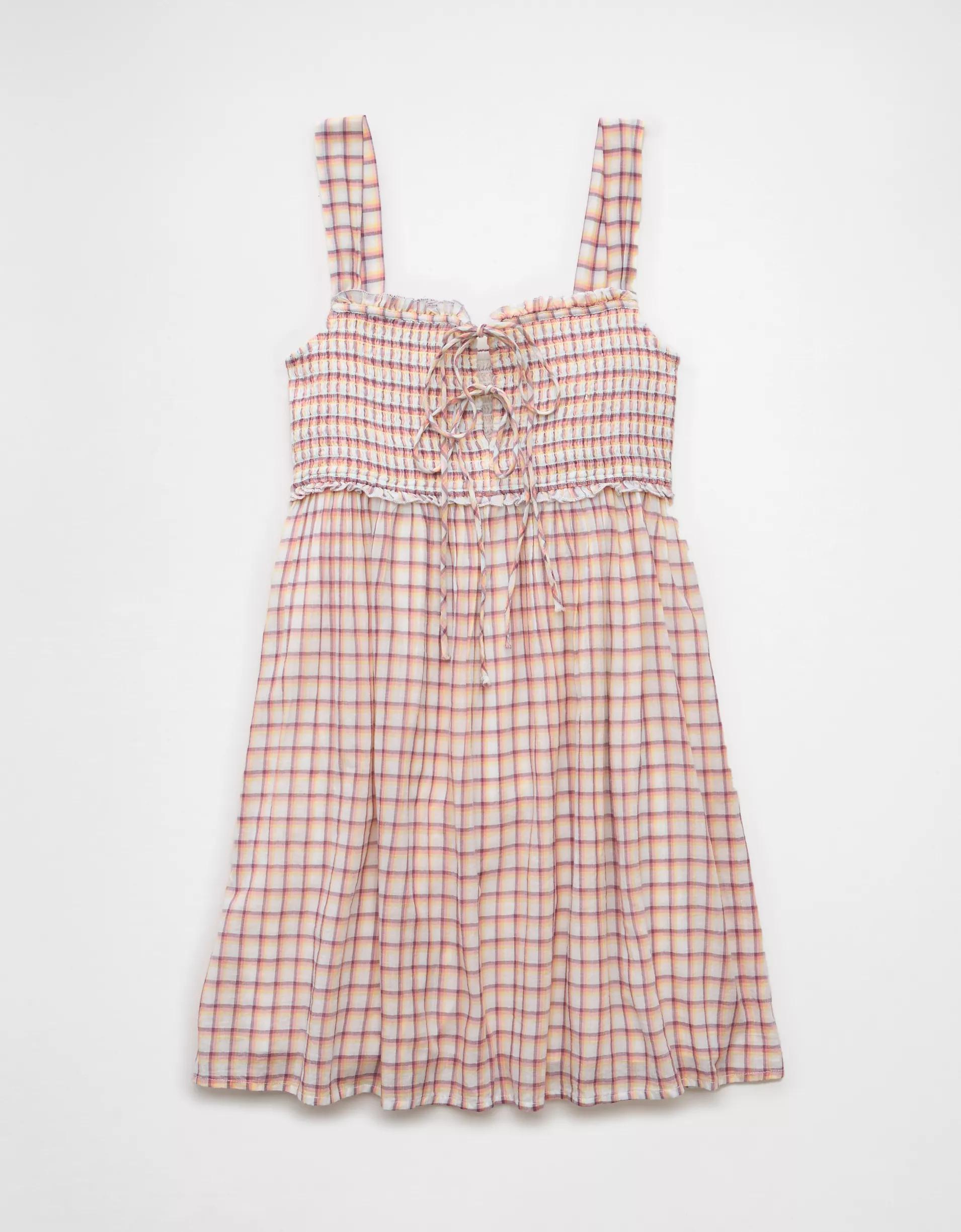 AE Plaid Babydoll Mini Dress Product Image