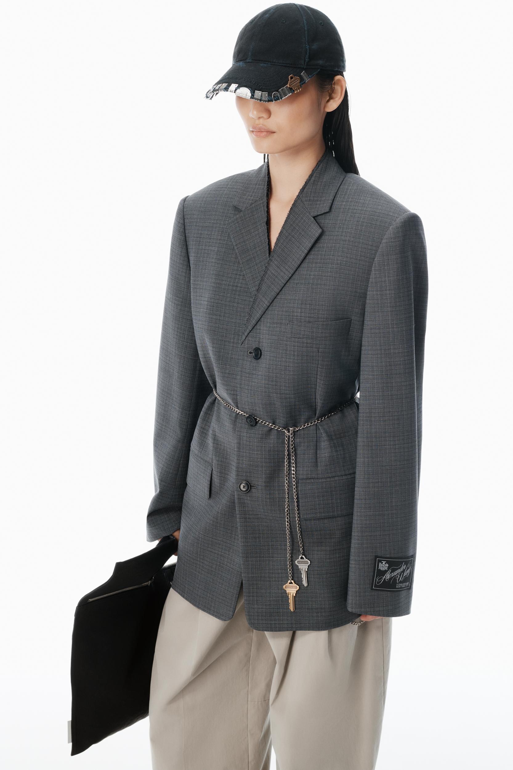 Grey Wool-blend Raw-edged Blazer Product Image