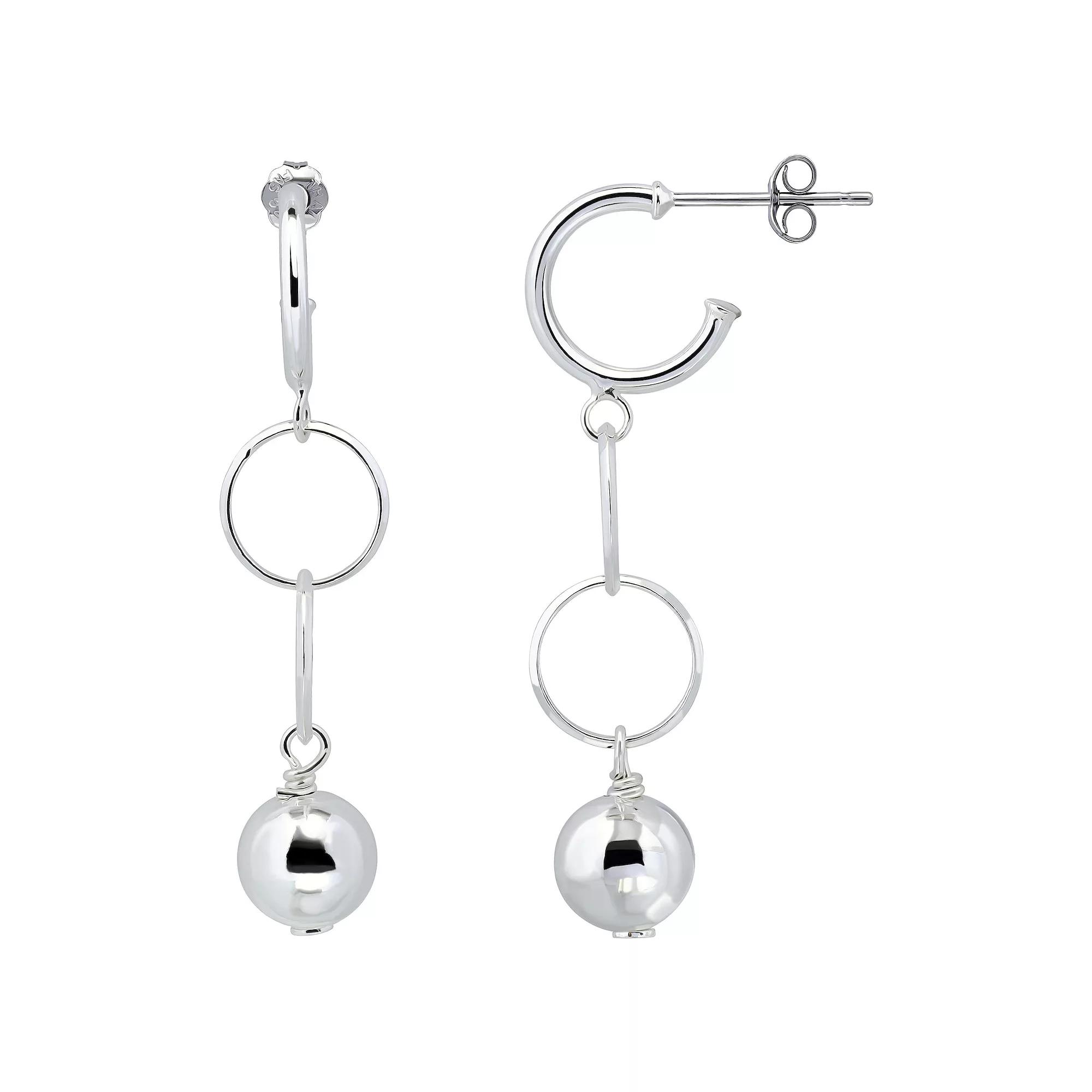 Aleure Precioso Sterling Silver Bead & Circle Drop Earrings, Women's, Silver Tone Product Image