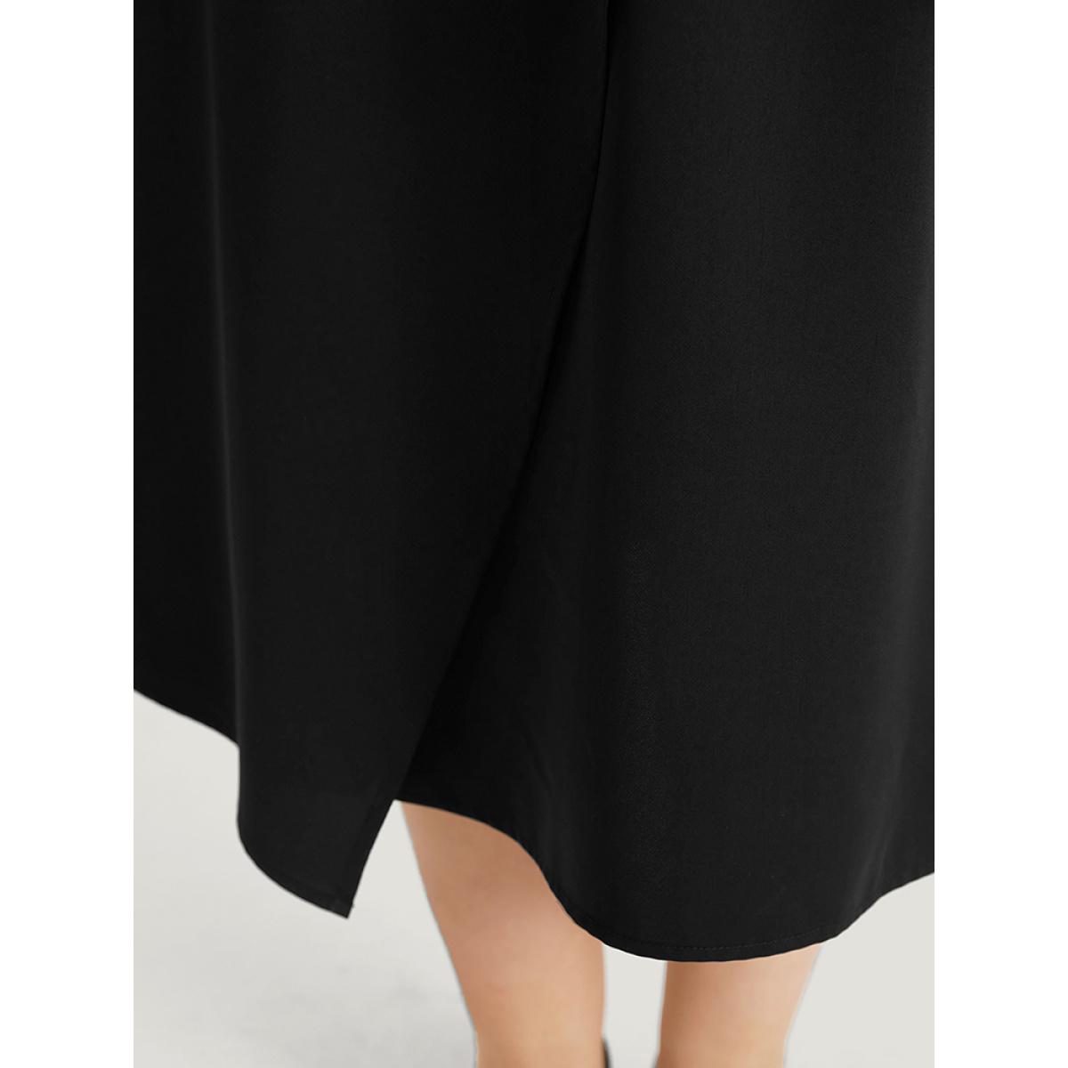 Plus Size Solid Pocket Elastic Waist Gathered Skirt Women Black Office Plain No stretch Pocket Work Skirts BloomChic 10/M Product Image