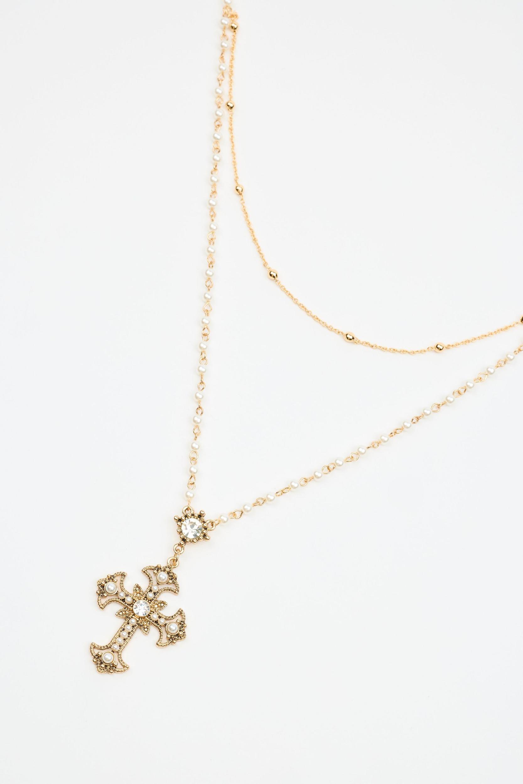 Set of 2 Pearl & Cross Rosary Necklace  Product Image