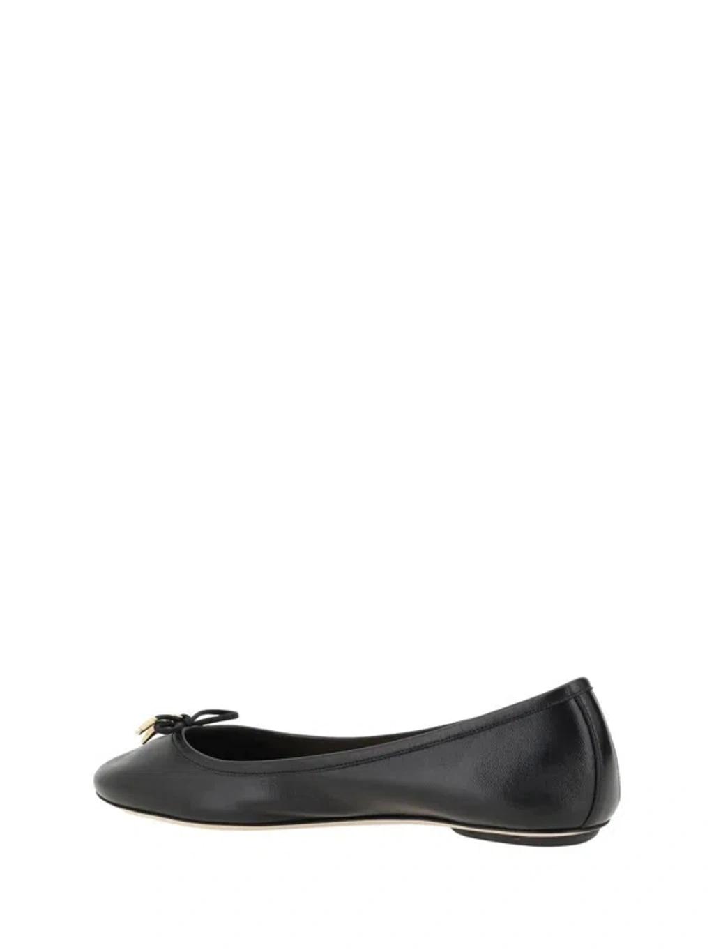 CHLOÉ Bow Detail Round Toe Flat Sole Ballerina Shoes In Black Product Image