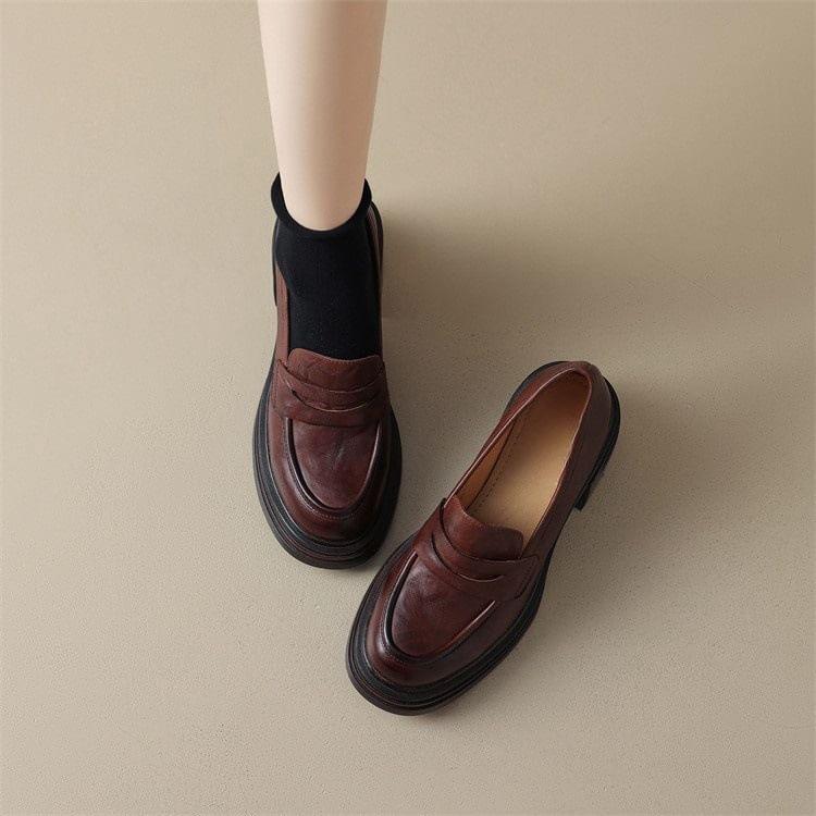 Platform Block Heel Penny Loafer Pumps Product Image
