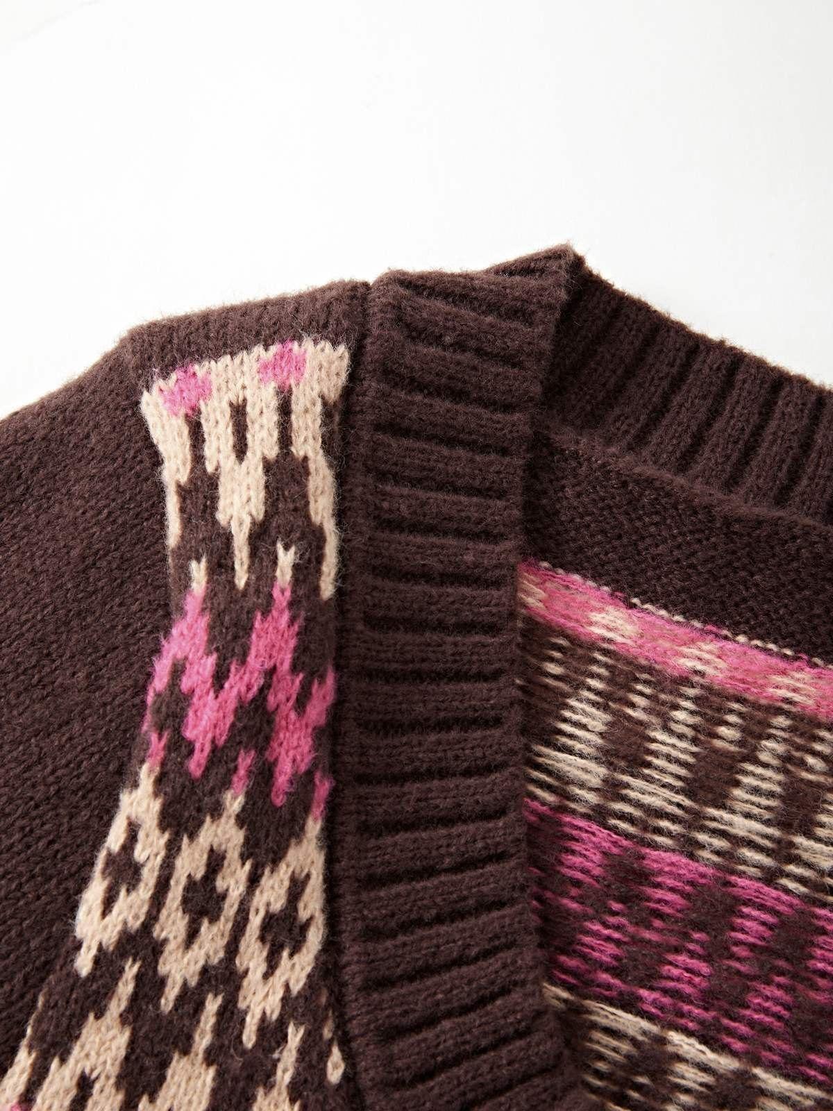 Button Front Jacquard Knitted Sweater Product Image