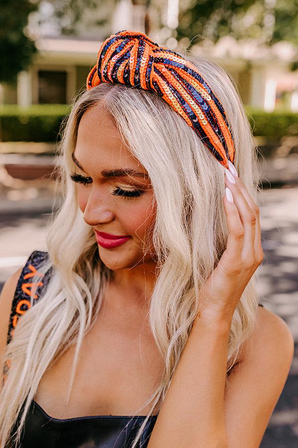 Extra Points Only Sequin Headband In Orange/Navy Product Image