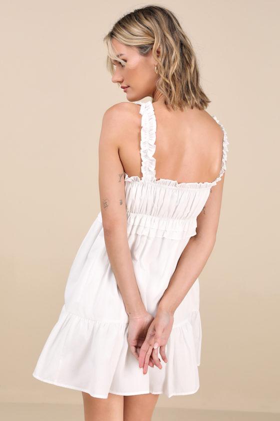 Nathaly White Poplin Ruffled Babydoll Mini Dress Product Image