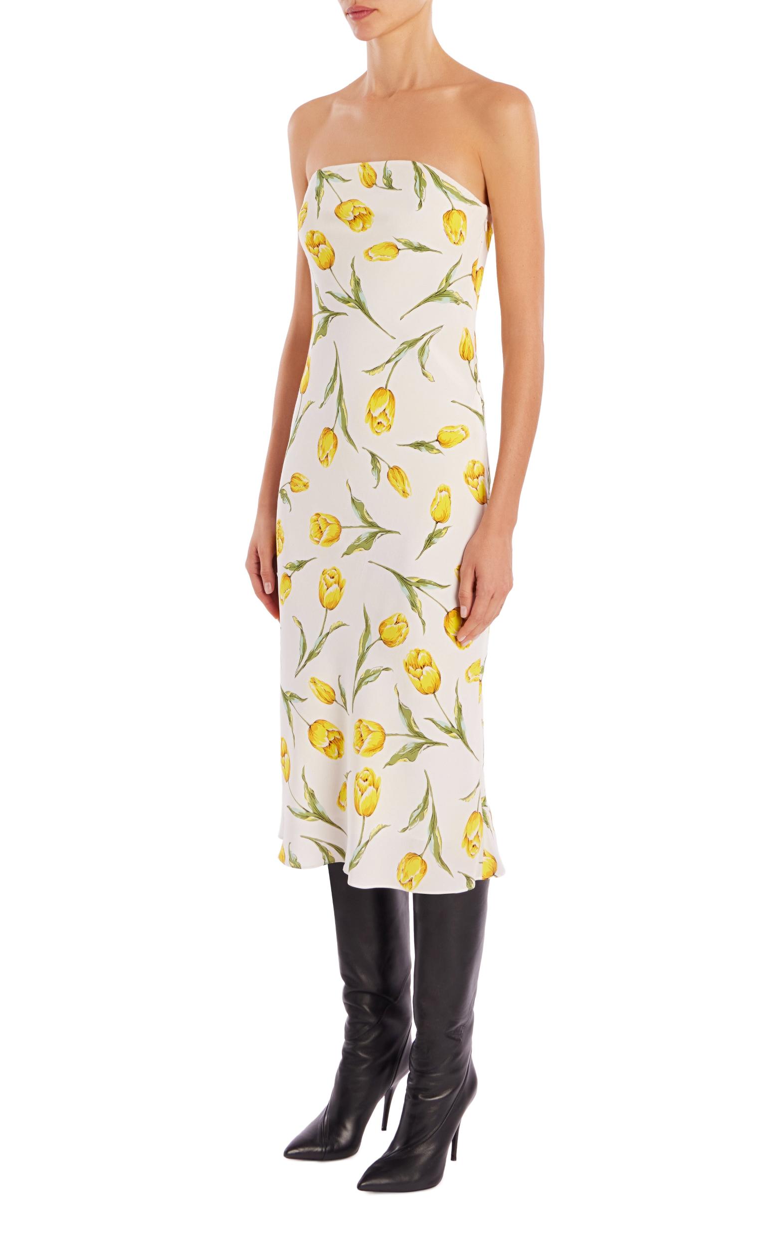 Printed Silk Strapless Dress Product Image