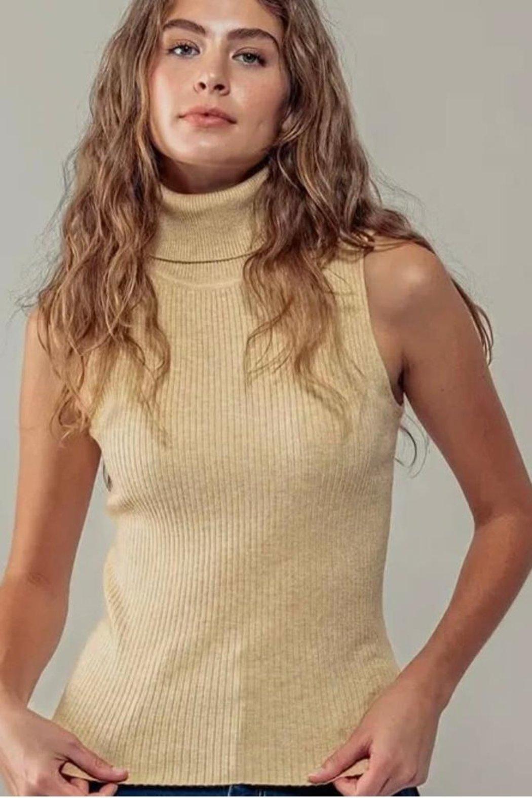 Rib Knit Sleeveless Turtle Neck Top Product Image