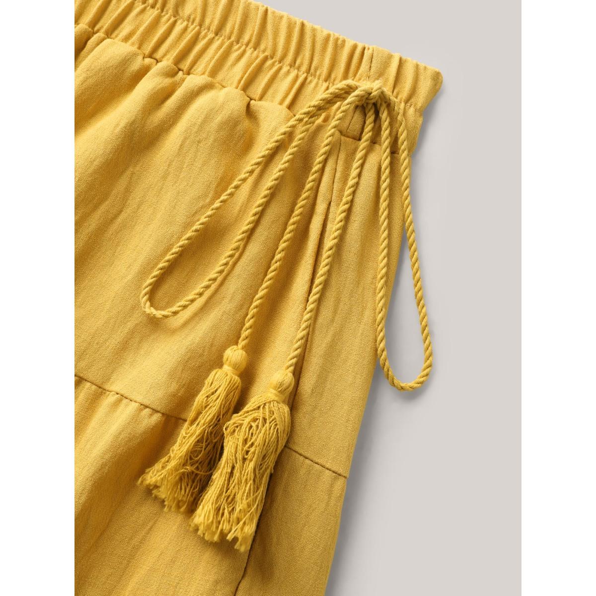 Plus Size Tassel Tie Tiered Midi Skirt Women Lemonyellow Side seam pocket Everyday-Casual Skirts BloomChic 22-24/3X Product Image
