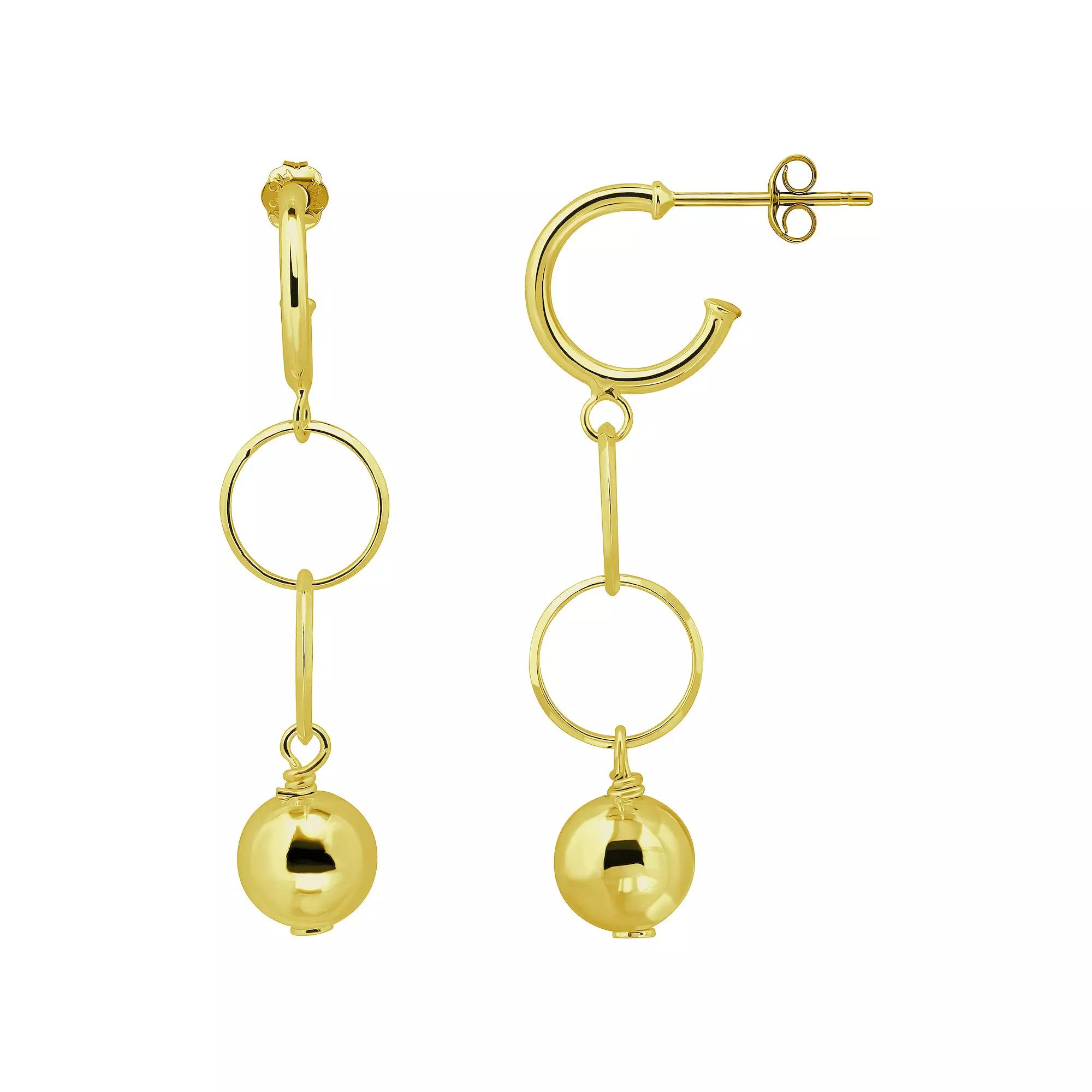 Aleure Precioso Sterling Silver Bead & Circle Drop Earrings, Women's, Gold Tone Product Image