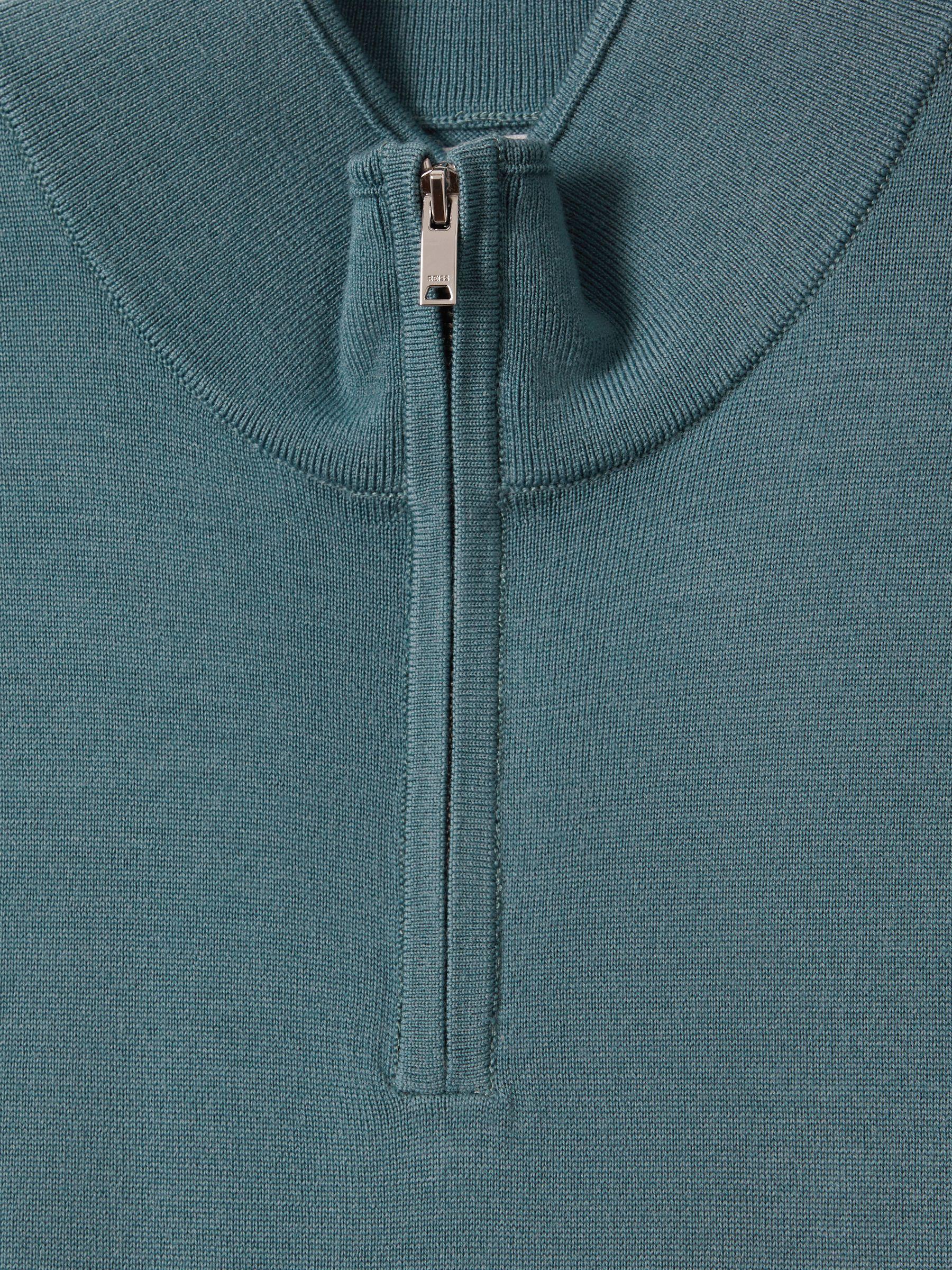Merino Wool Half-Zip Funnel Neck Jumper in Ocean Green Product Image