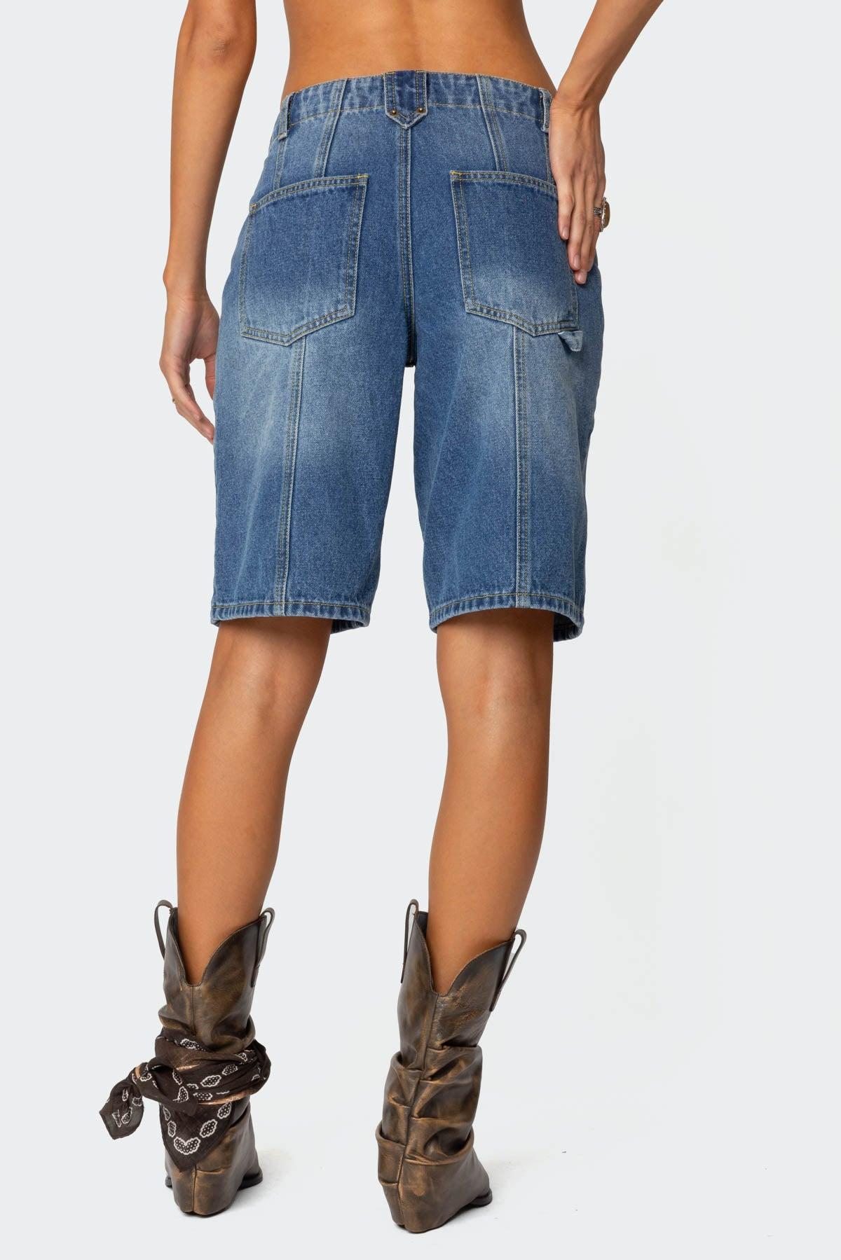 Tris Low Rise Denim Bermuda Shorts Product Image
