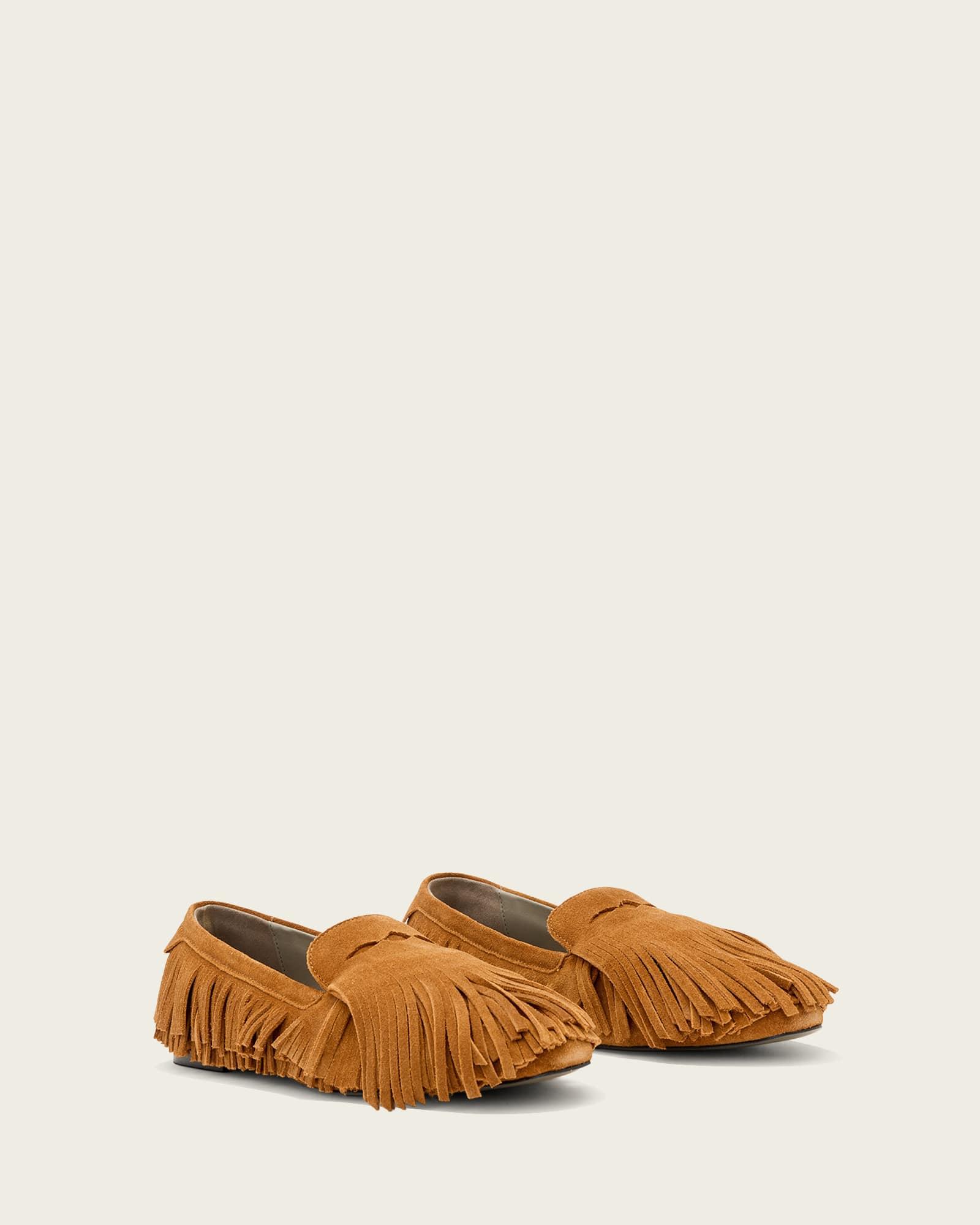 Sandy Suede Fringe Loafers Tan Brown | ALLSAINTS US Product Image