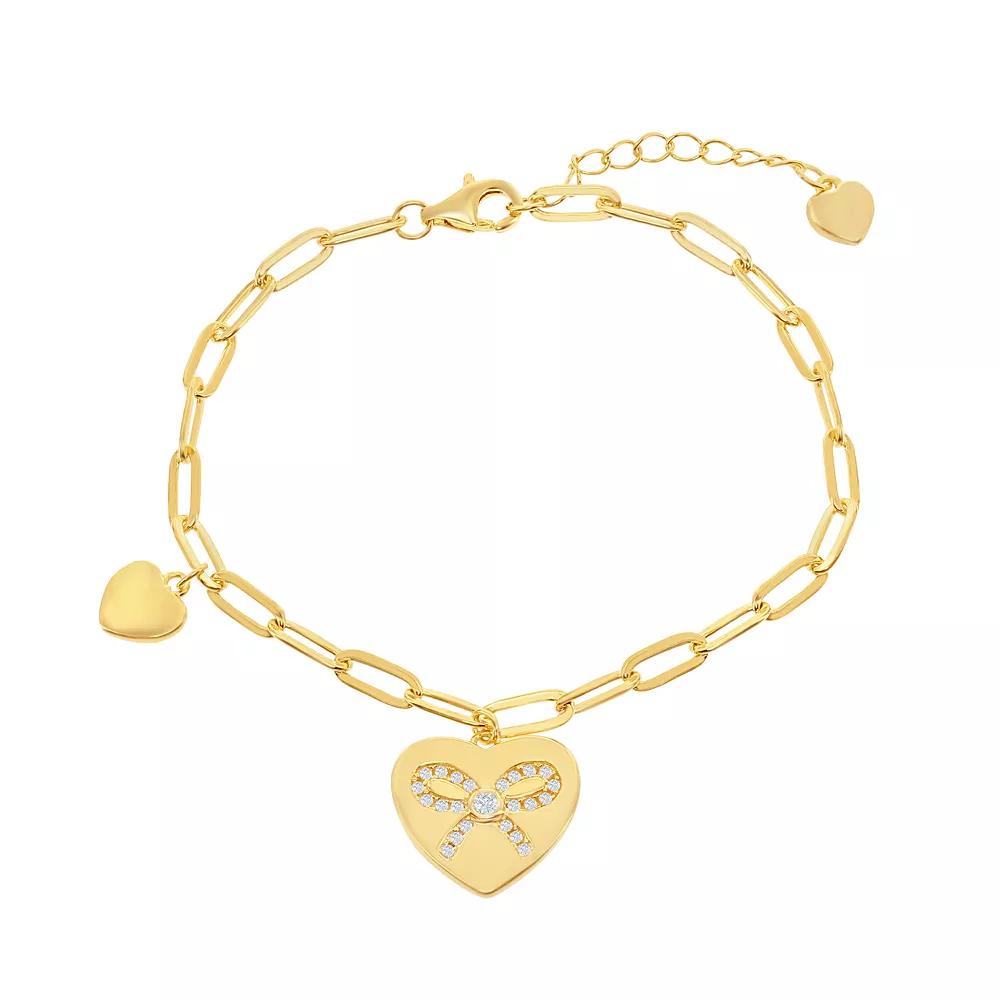 14k Gold Over Sterling Silver Heart Bracelet, Womens Gold Tone Product Image