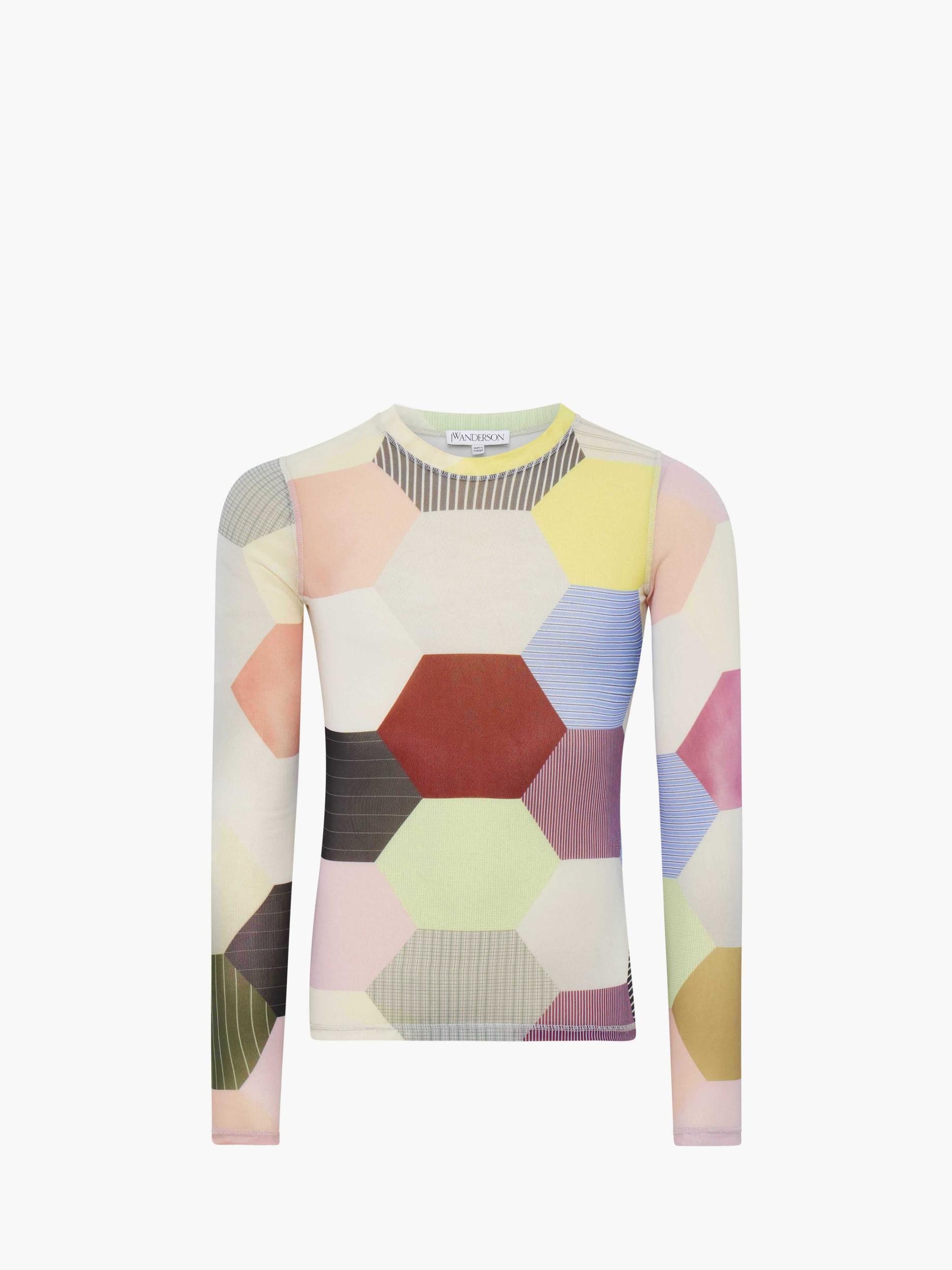 'PATCHWORK' PRINT - SHEER LONG SLEEVE TOP Product Image