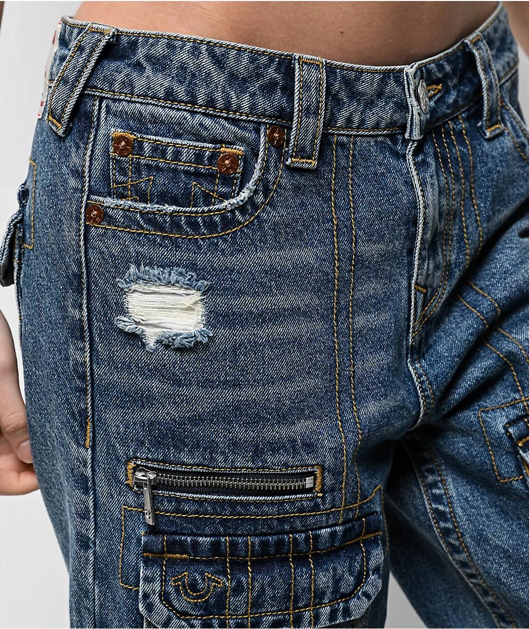 True Religion Bobbi Easy Hazel Wash Baggy Cargo Denim Shorts Product Image