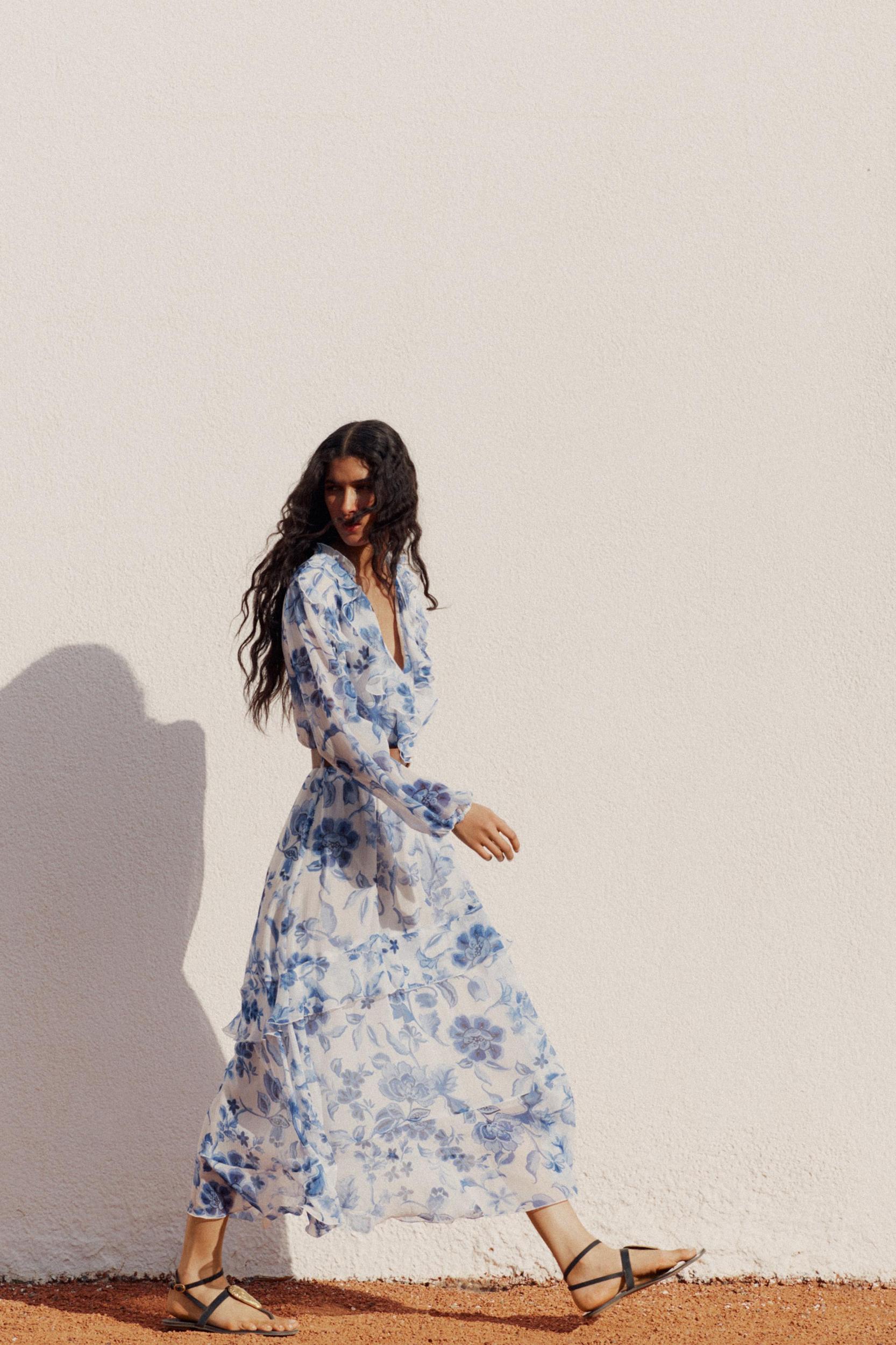 BELTED PRINTED MIDI DRESS Product Image