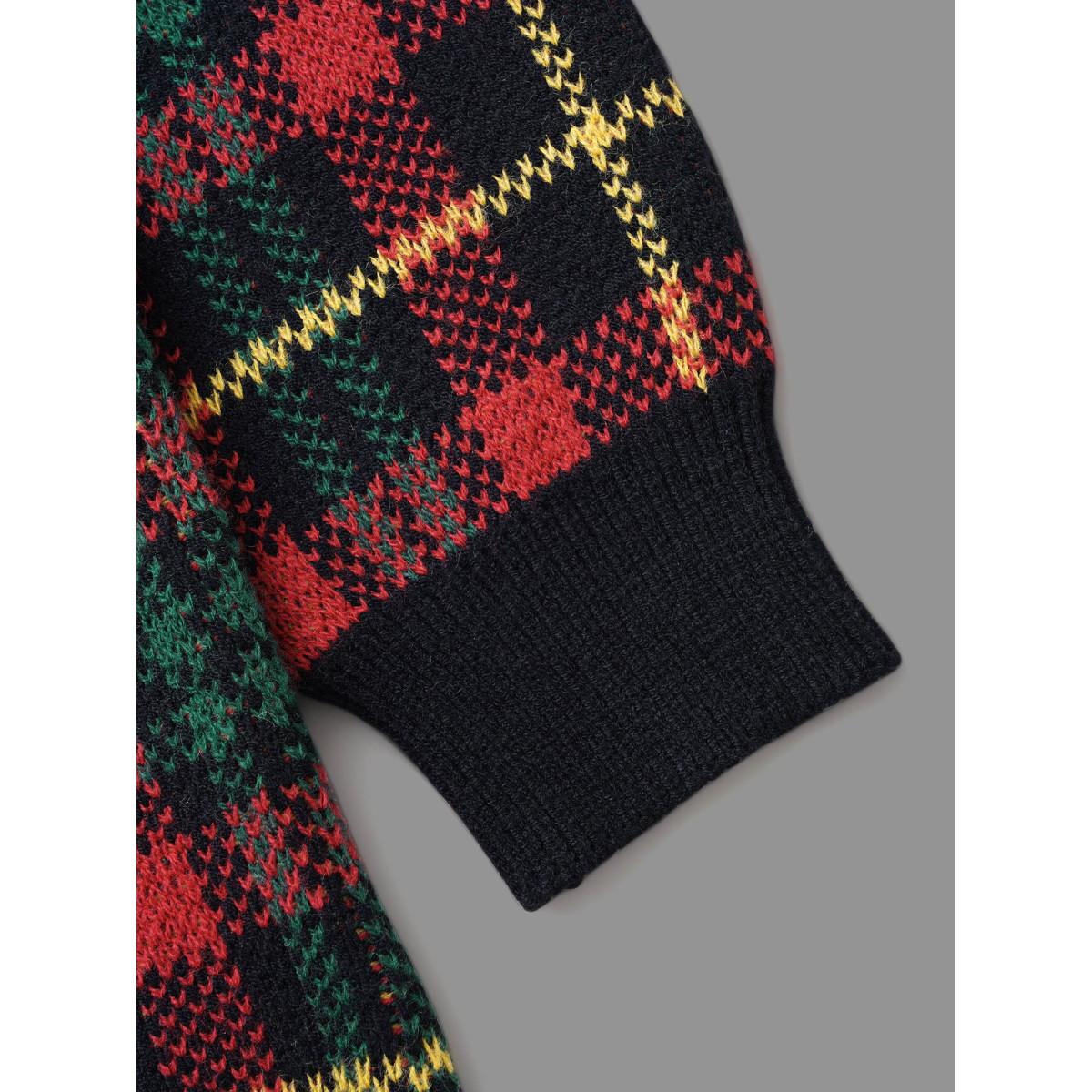 Plus Size Holiday Plaid V-neck Open Cardigan Black Women Casual Loose Long Sleeve Everyday Cardigans BloomChic 18-20/2X Product Image