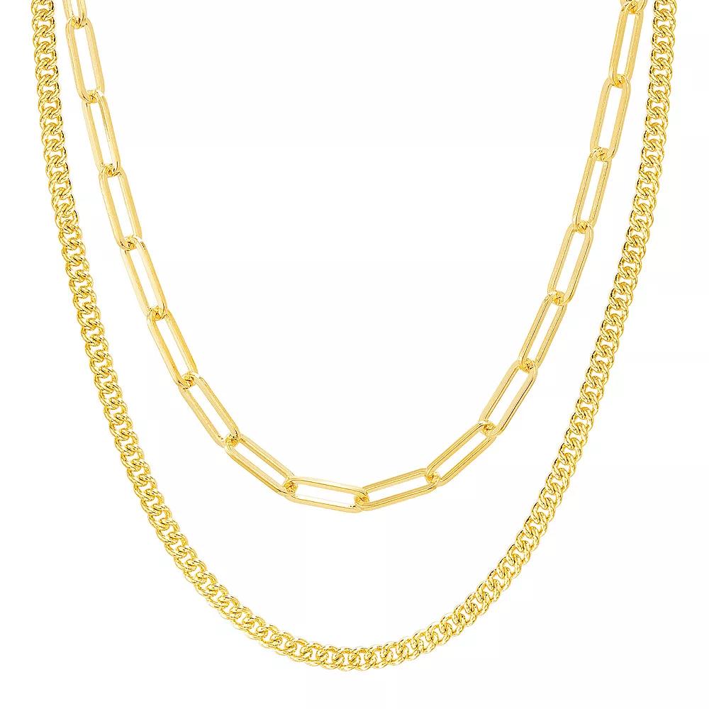 Paige Harper 14k Gold Plated Layered Curb Link & Paper Clip Link Chain Necklace, Women's,  Product Image