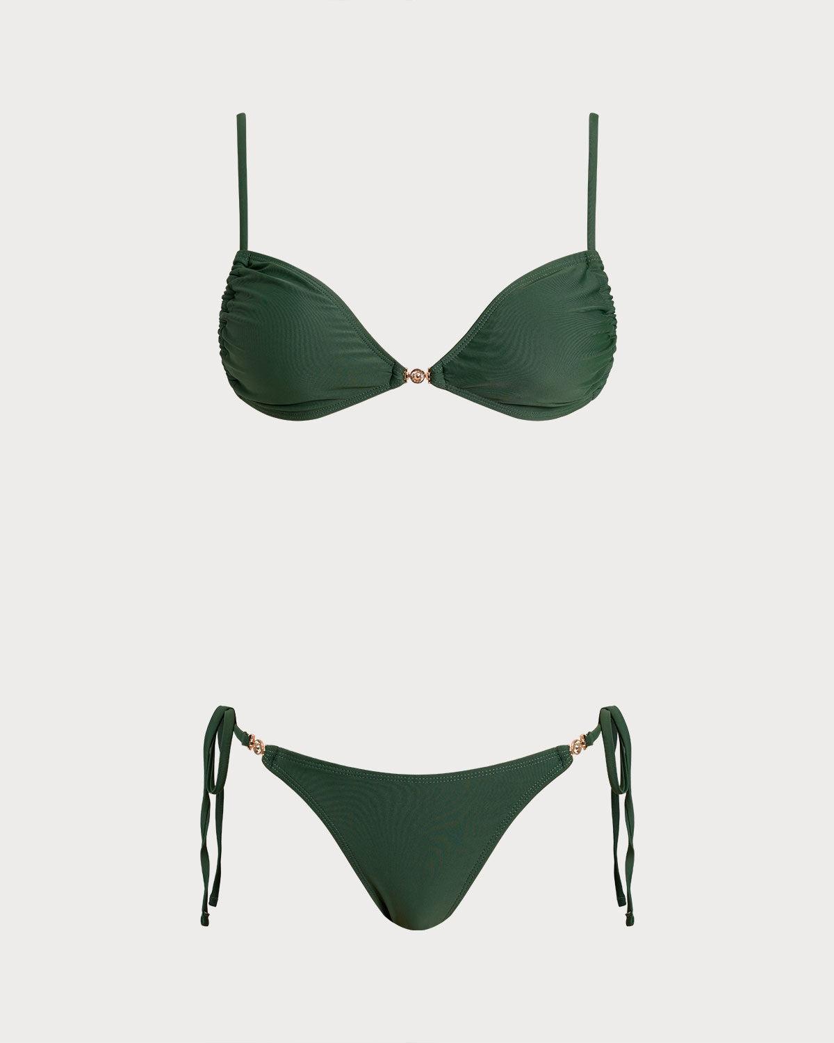Green Triangle Drawstring Bikini Sets Product Image
