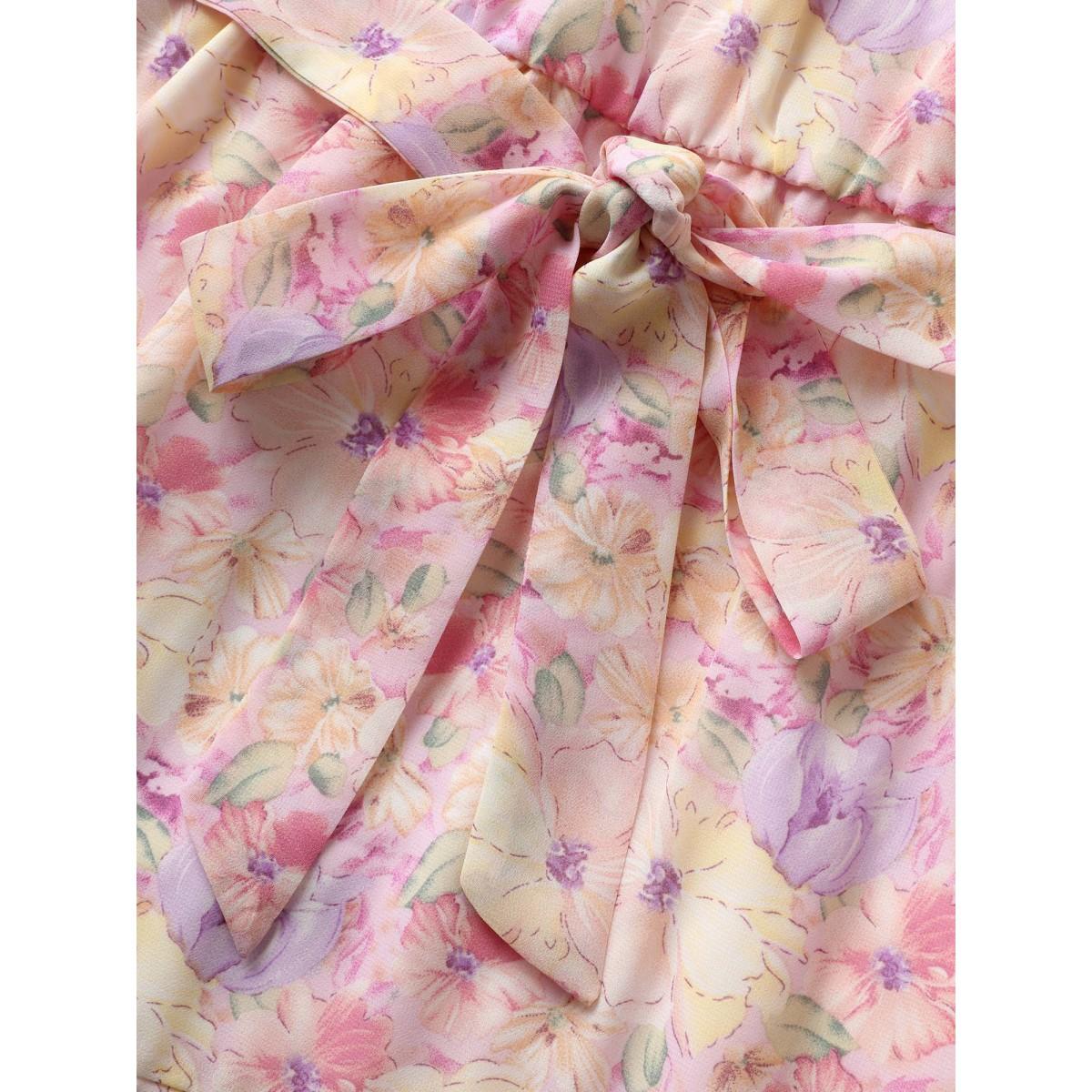 Plus Size Halter Floral Belted Layered Hem Dress Nudepink Women Elegant Halter neck Sleeveless Curvy BloomChic 26/4X Product Image