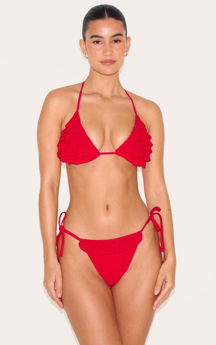 Red Ruffle Tie Side Bikini Bottoms Product Image