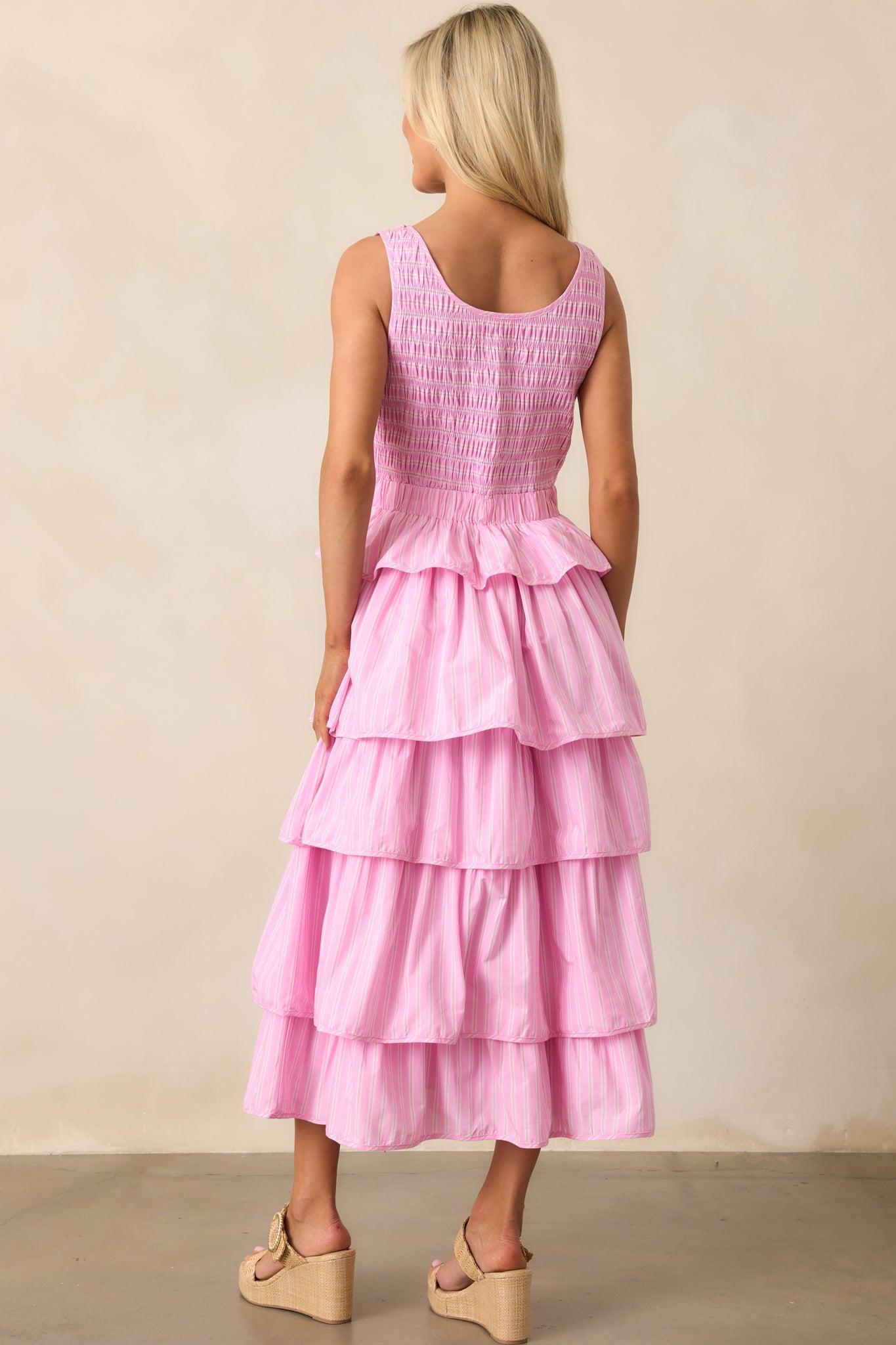 On Cloud Nine Pink Stripe Cotton Ruffle Maxi Dress Product Image