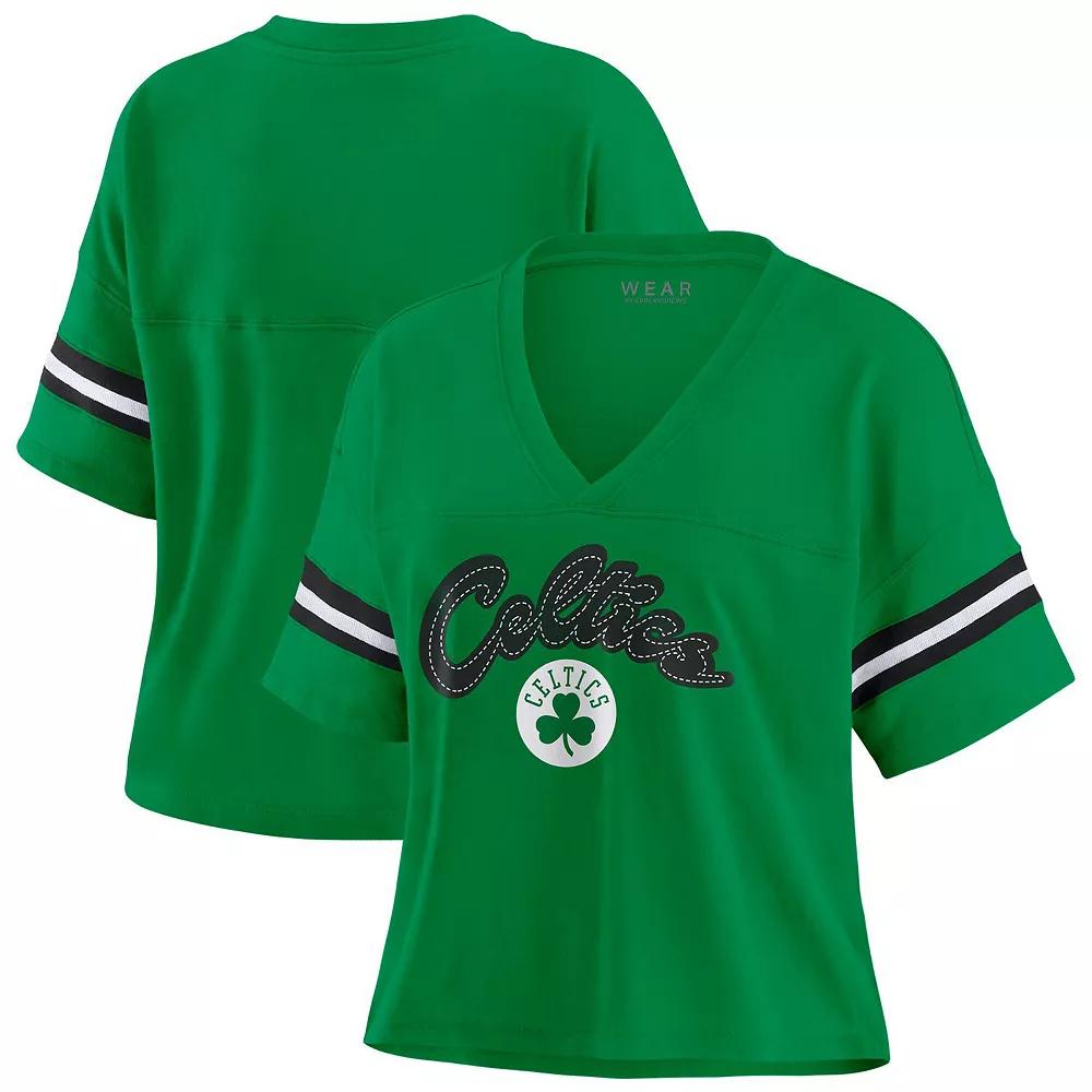 Women's WEAR by Erin Andrews Kelly Green Boston Celtics Plus Size Color Block Boxy V-Neck T-Shirt, Size: 3XL Product Image